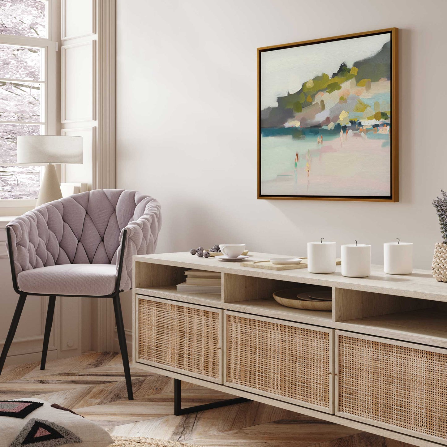 Misty Morning Beach Walk v2 Canvas Print