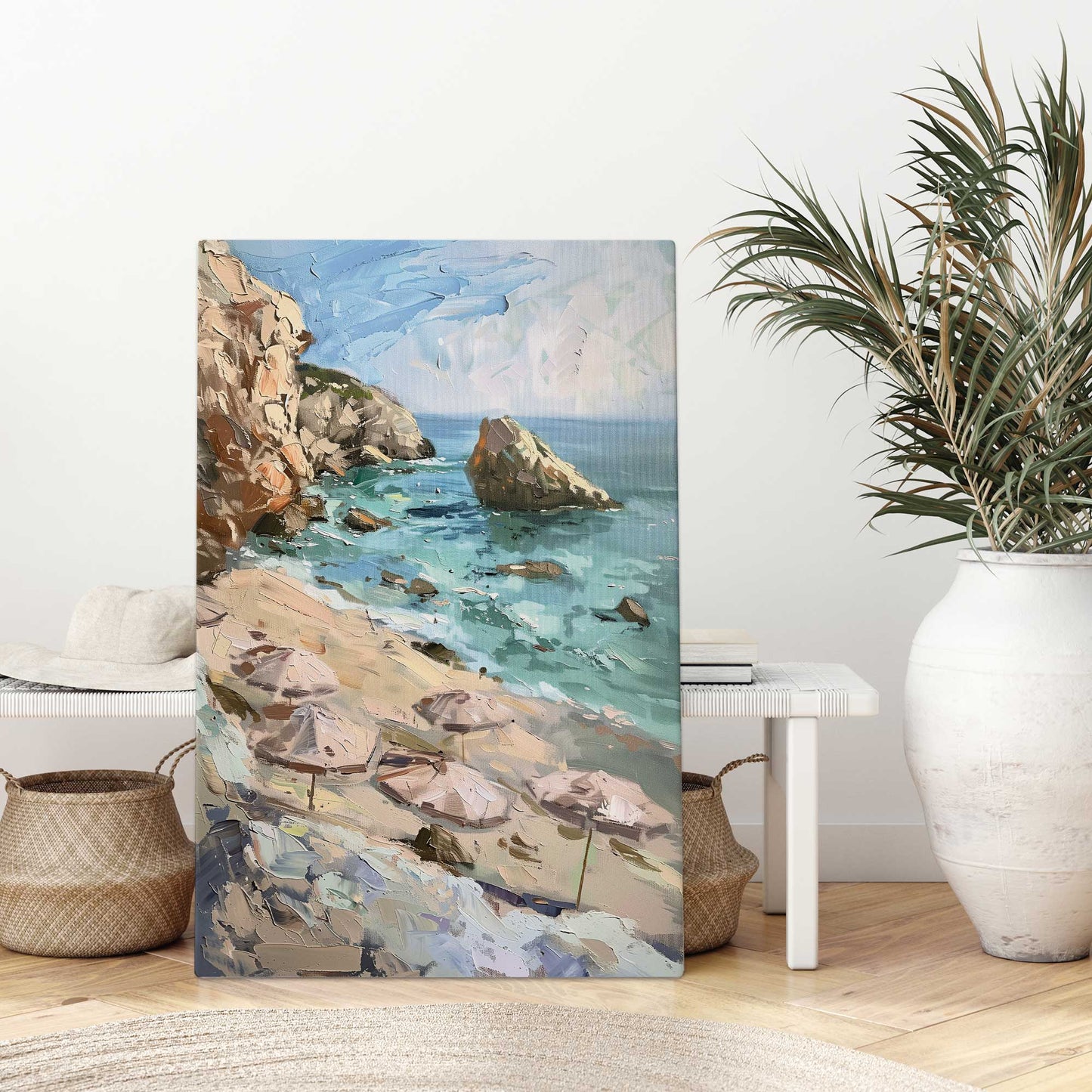 Umbrellas by the Rocks Canvas Print