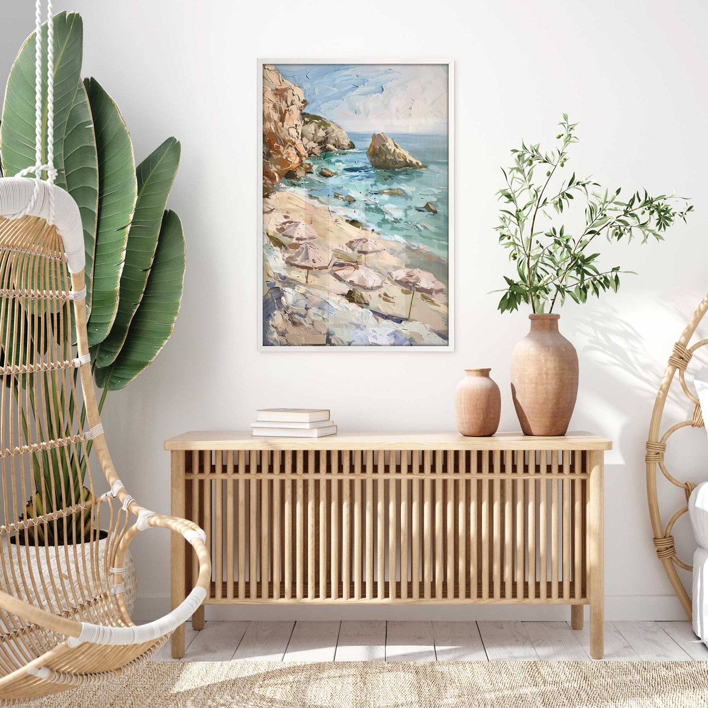 Umbrellas by the Rocks Art Print