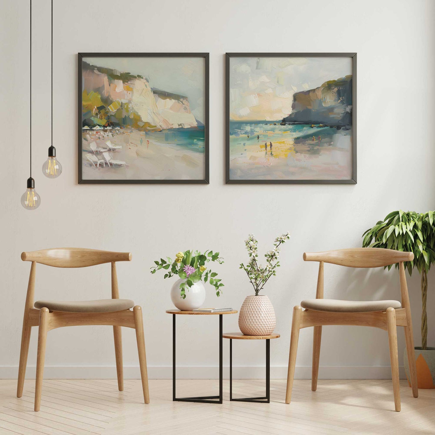 Calm Cliffside Coast Pair Art Print, Set of 2