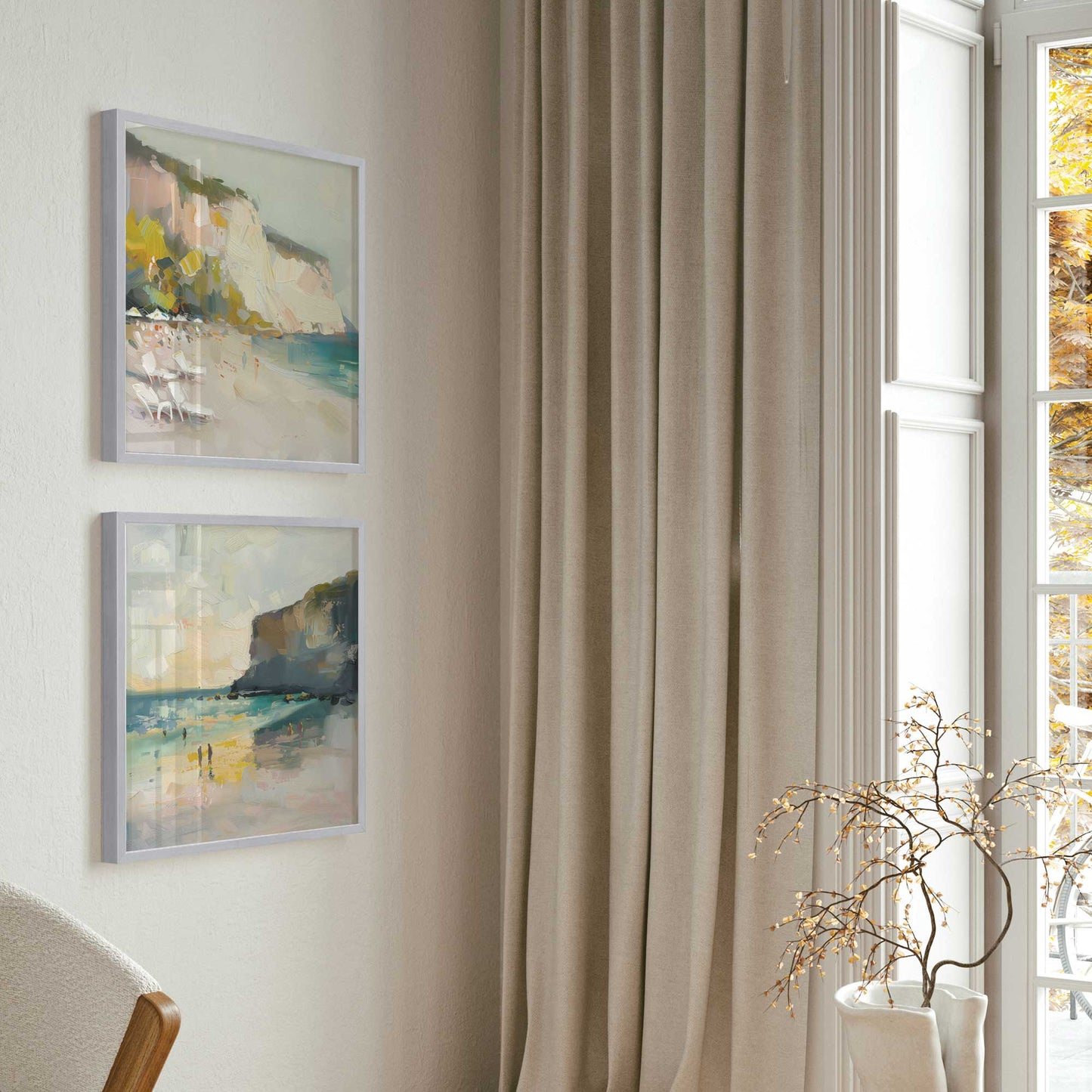 Calm Cliffside Coast Pair Art Print, Set of 2