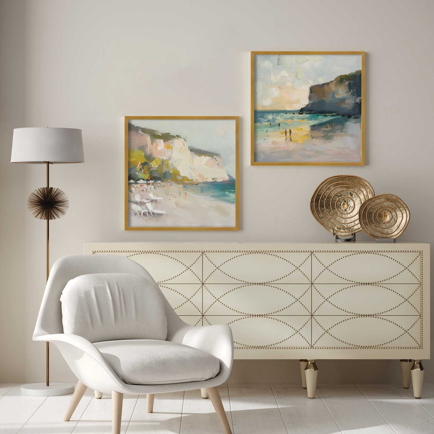 Calm Cliffside Coast Pair Art Print, Set of 2