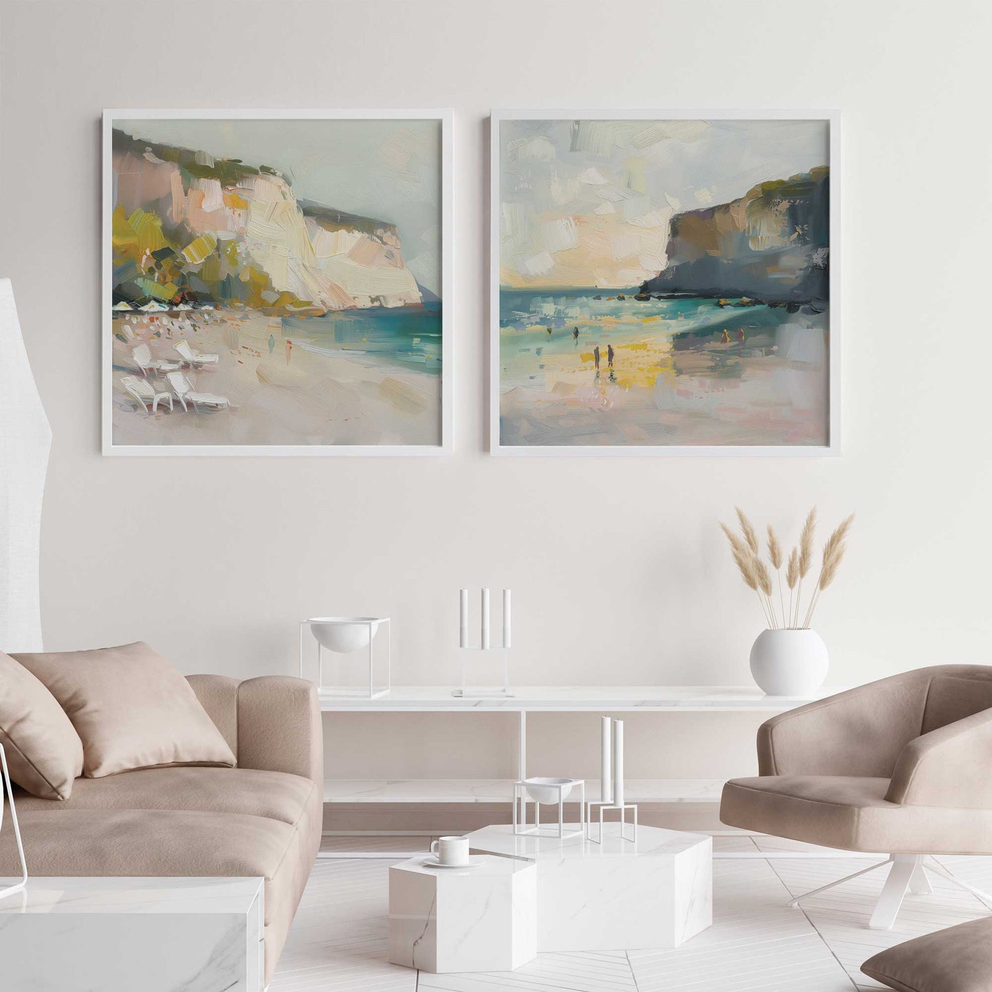 Calm Cliffside Coast Pair Art Print, Set of 2