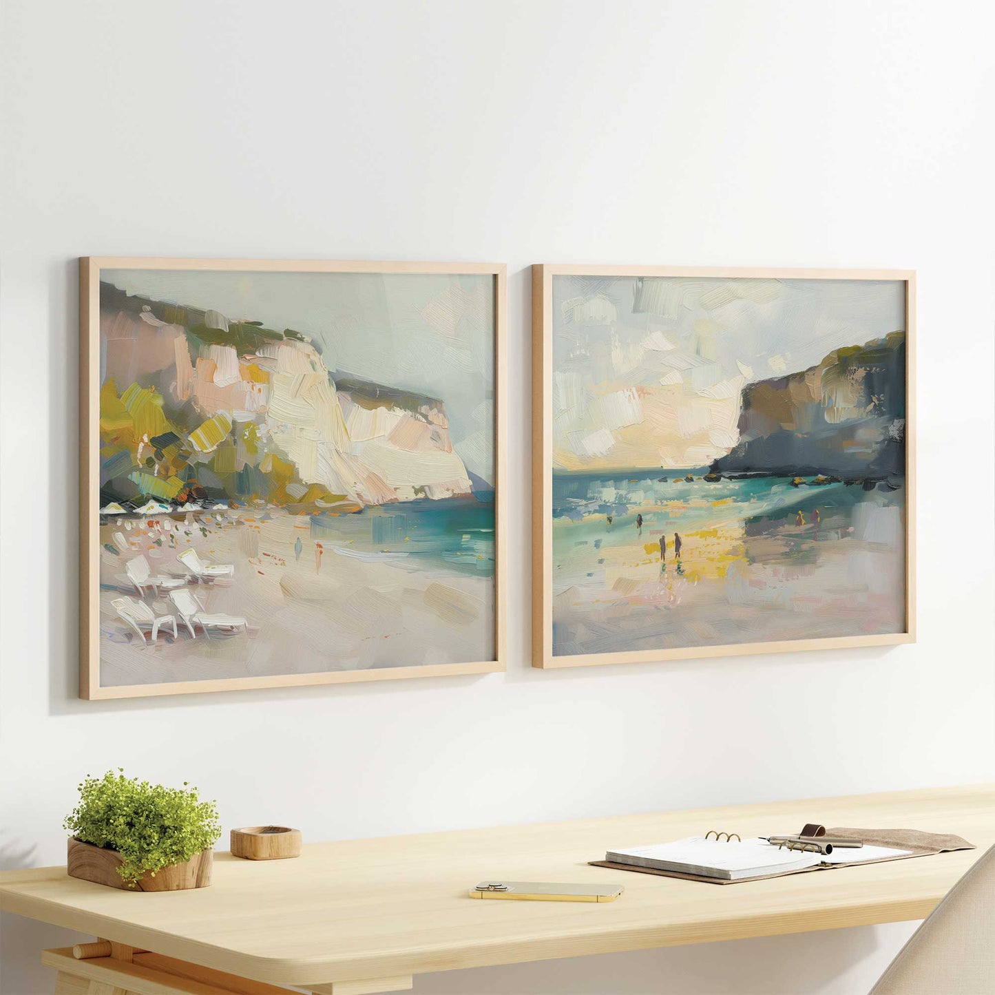 Calm Cliffside Coast Pair Art Print, Set of 2