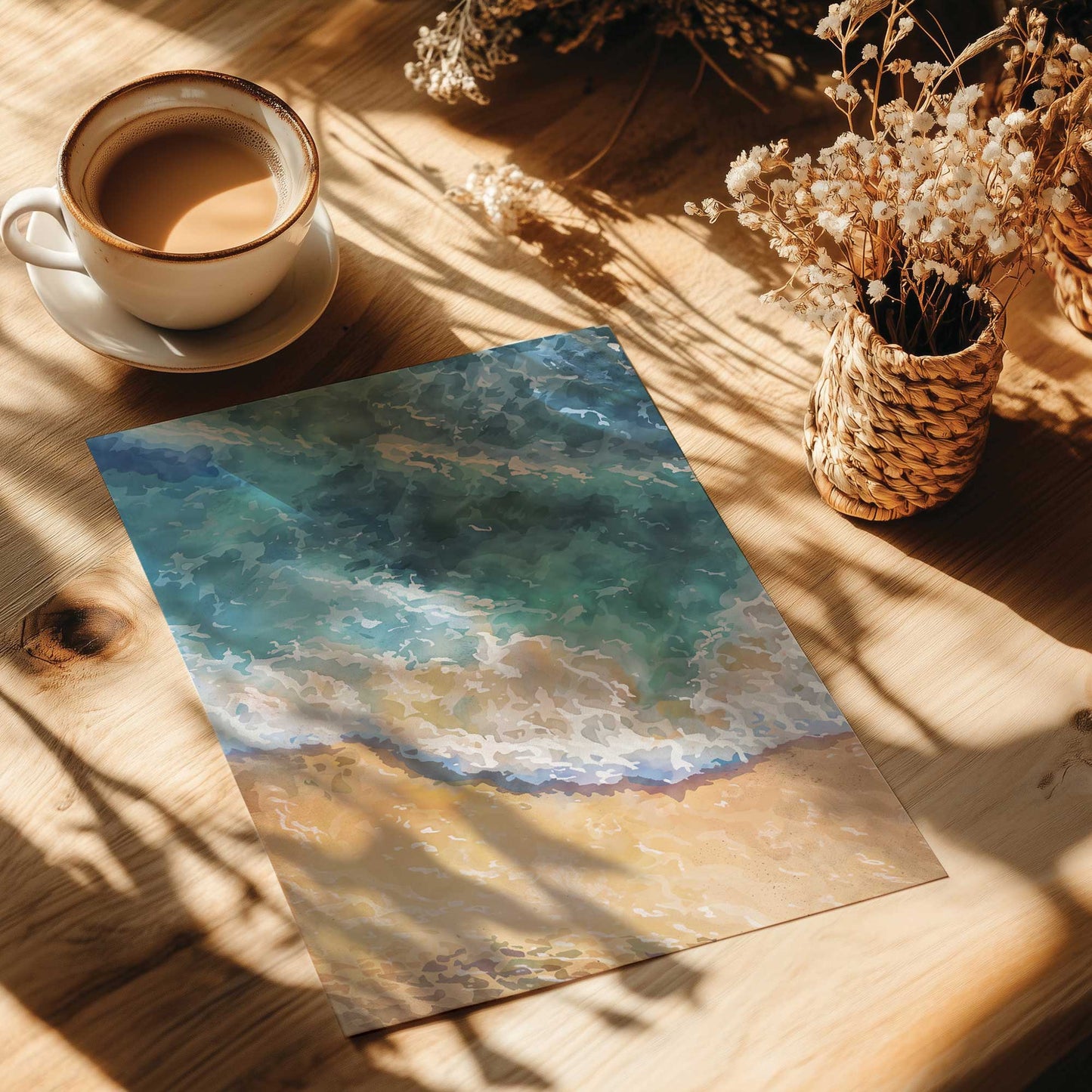 Aerial View of Waves and Shoreline in Turquoise and Sand Tones Art Print