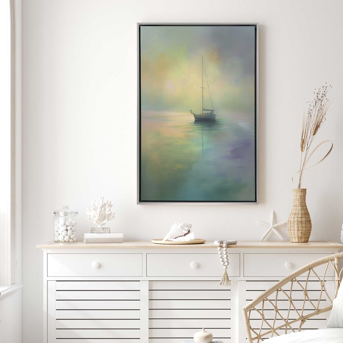 Foggy Morning Sailboat Canvas Print