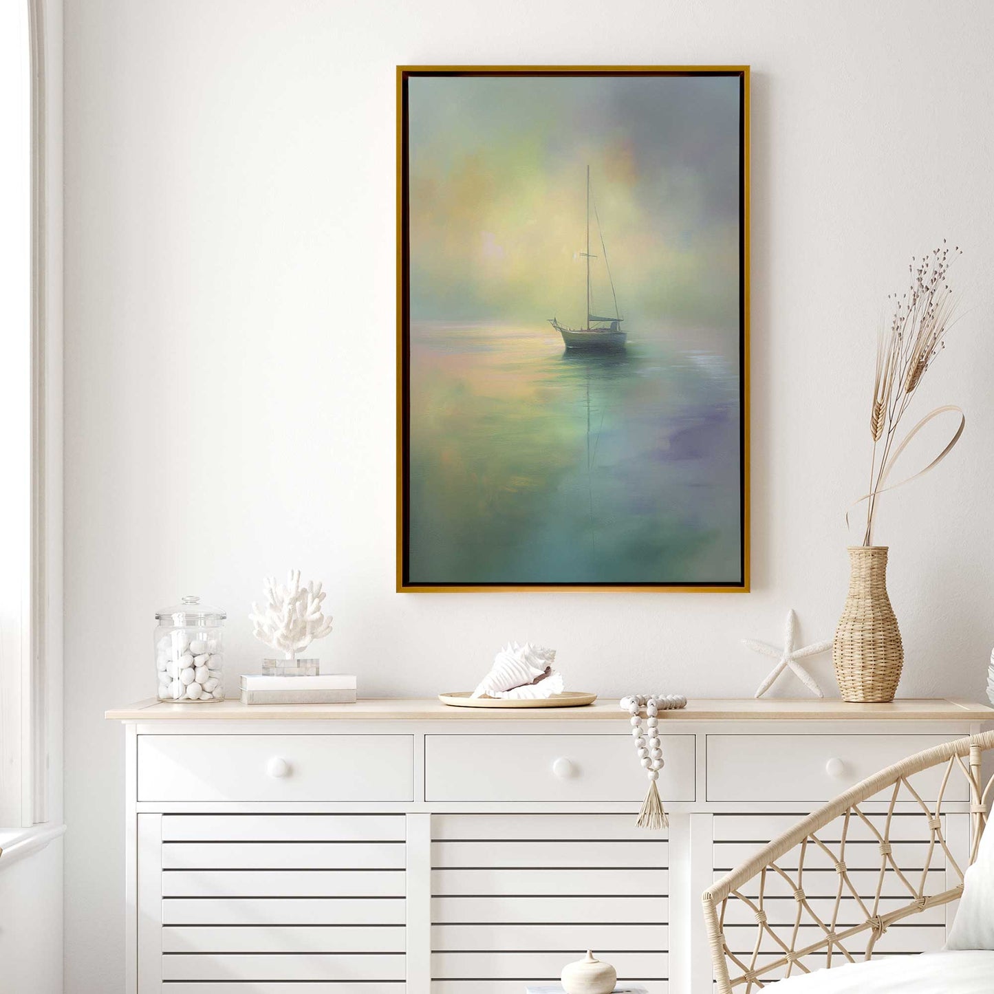 Foggy Morning Sailboat Canvas Print