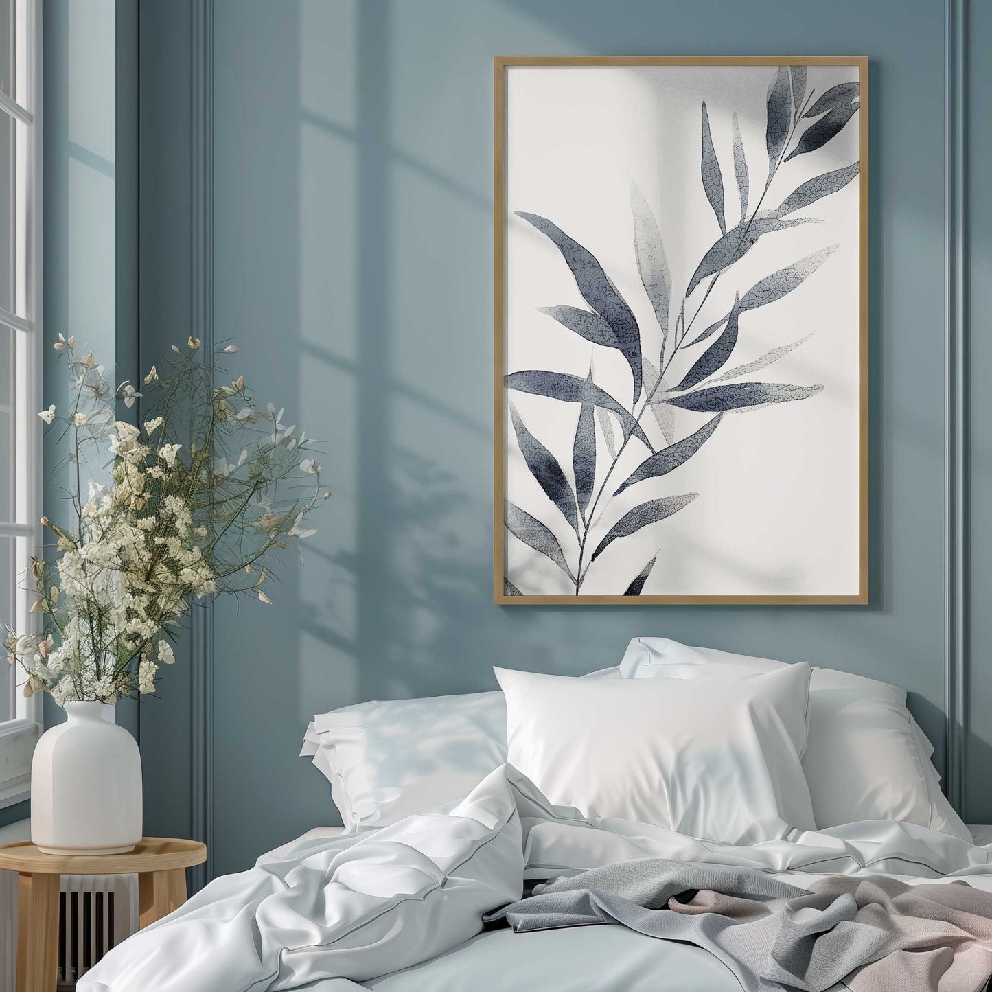 Soft Blue Leaves I Art Print