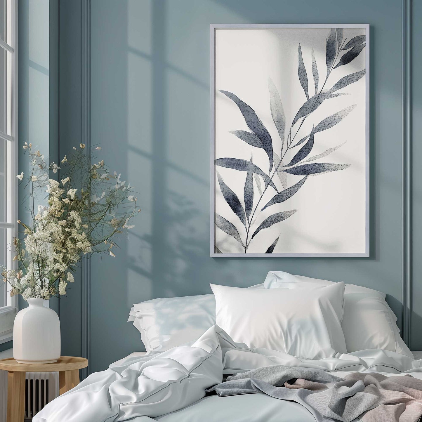 Soft Blue Leaves I Art Print
