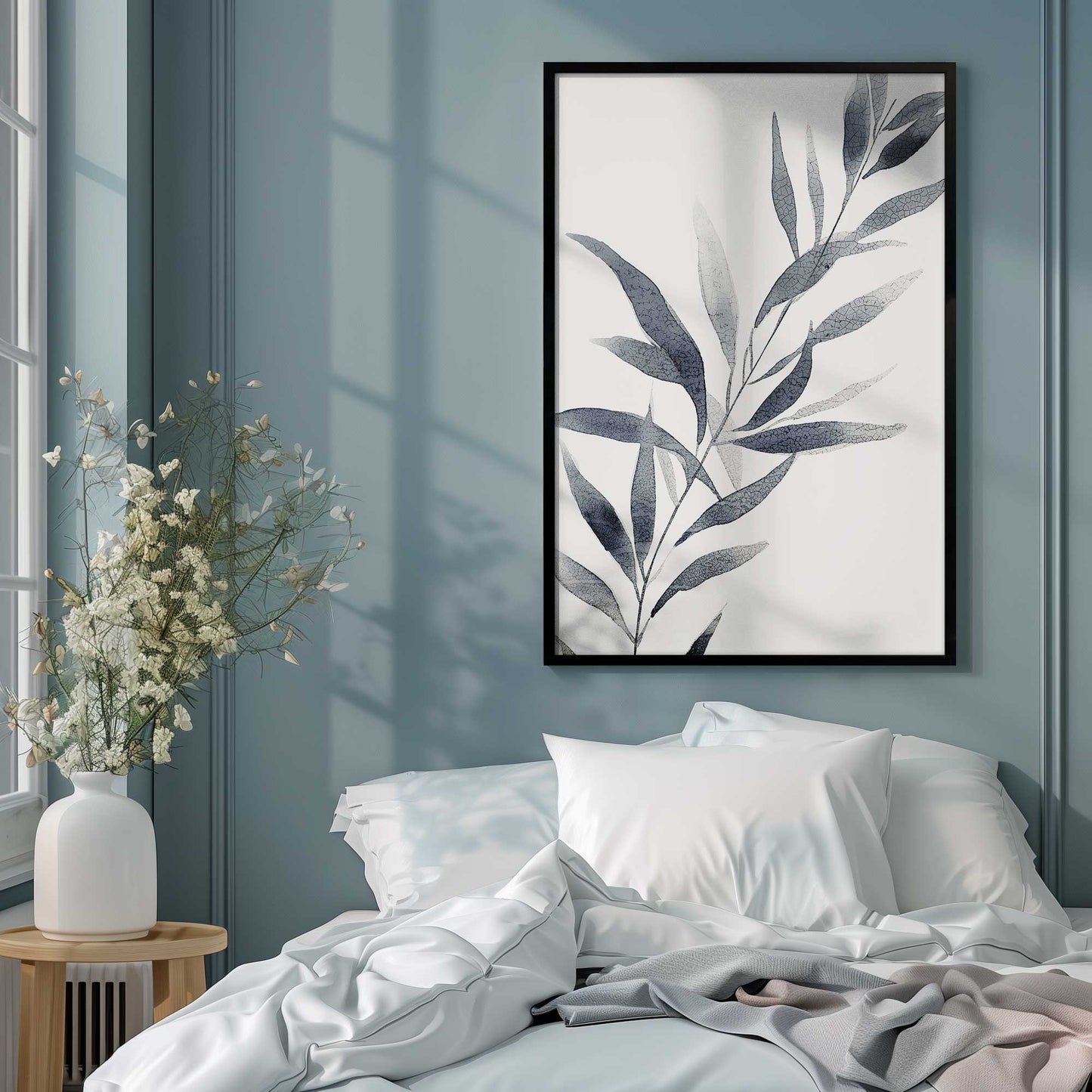 Soft Blue Leaves I Art Print