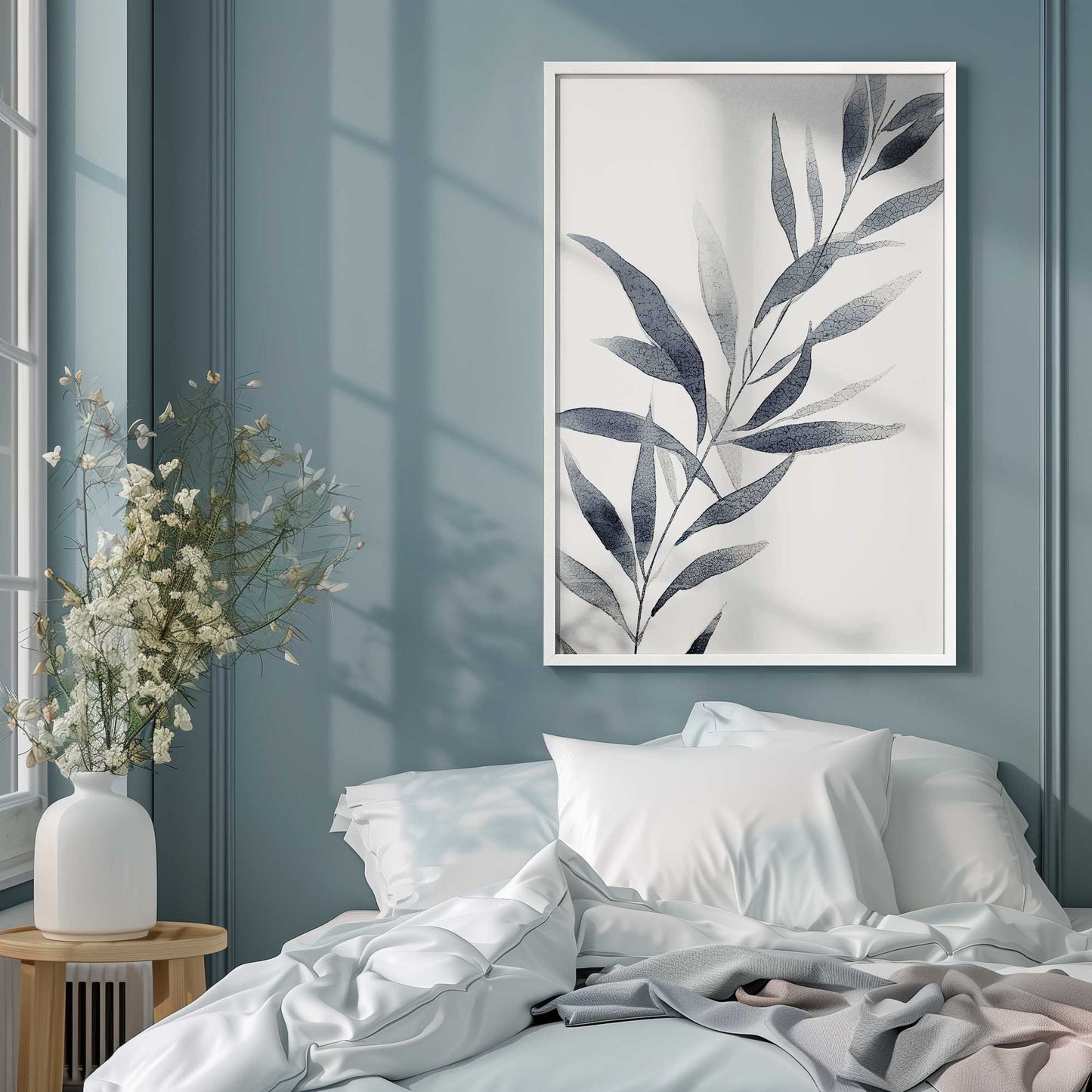 Soft Blue Leaves I Art Print