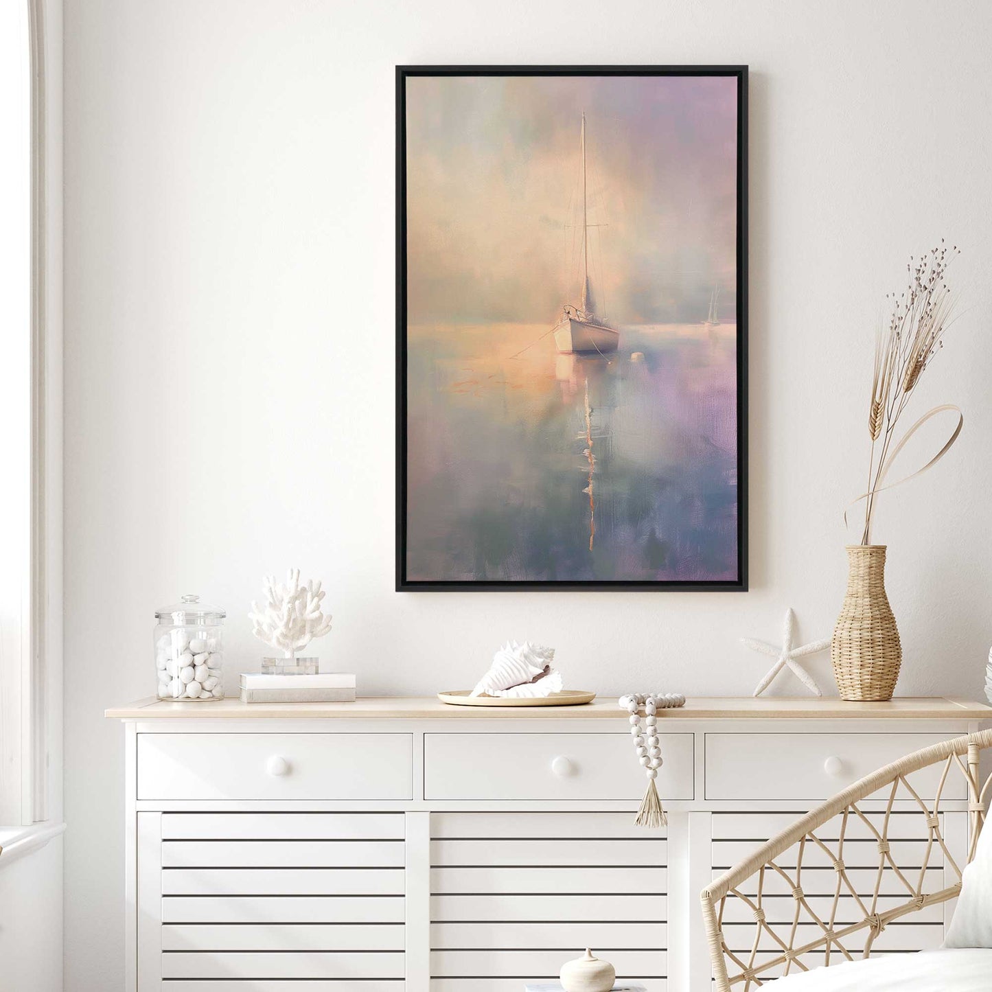 Foggy Sunset Sailboat Canvas Print