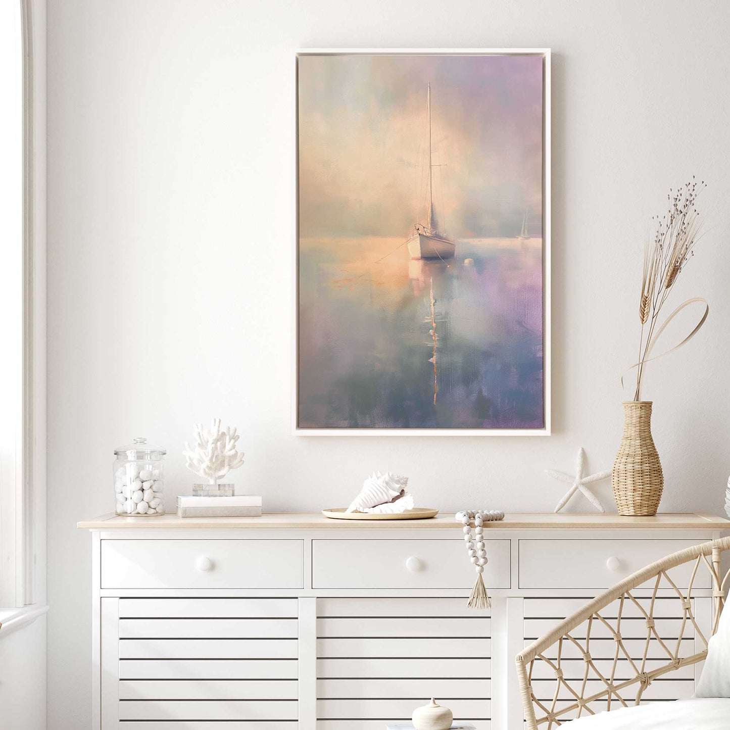 Foggy Sunset Sailboat Canvas Print