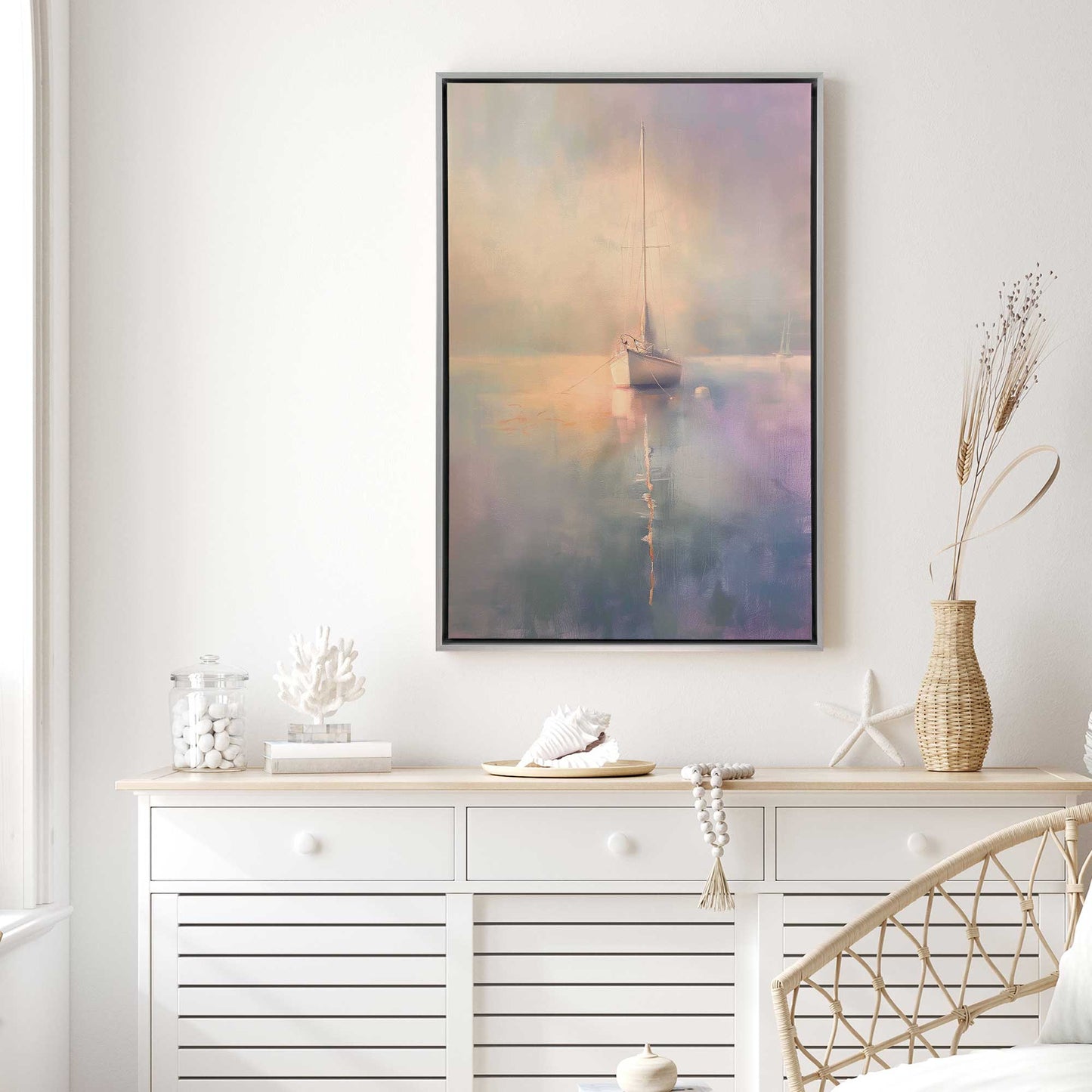 Foggy Sunset Sailboat Canvas Print