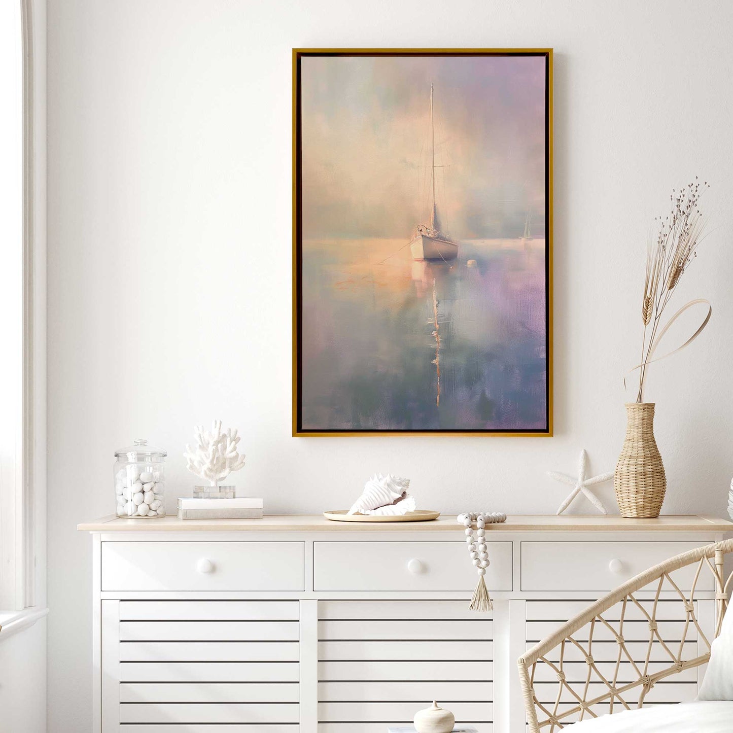 Foggy Sunset Sailboat Canvas Print