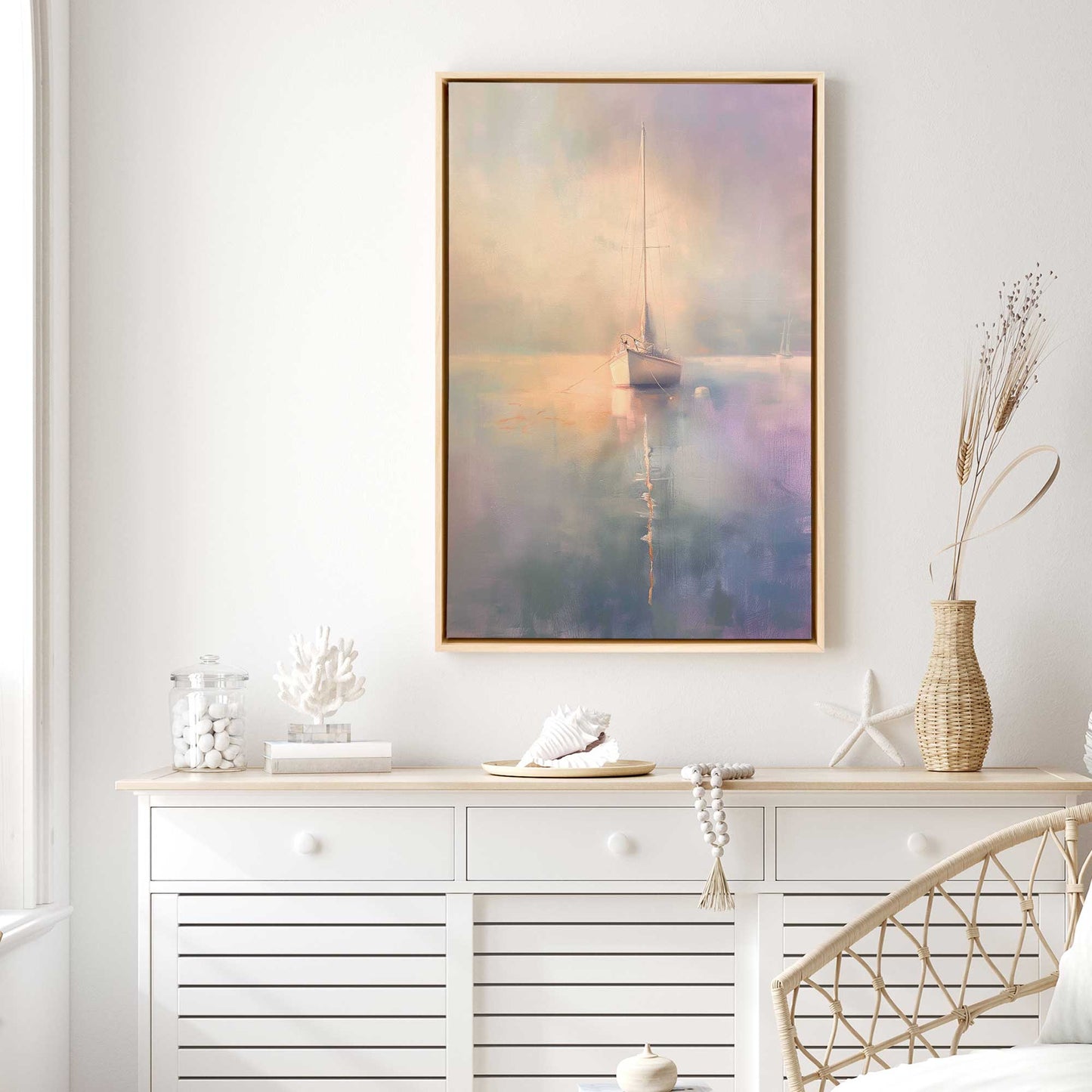 Foggy Sunset Sailboat Canvas Print