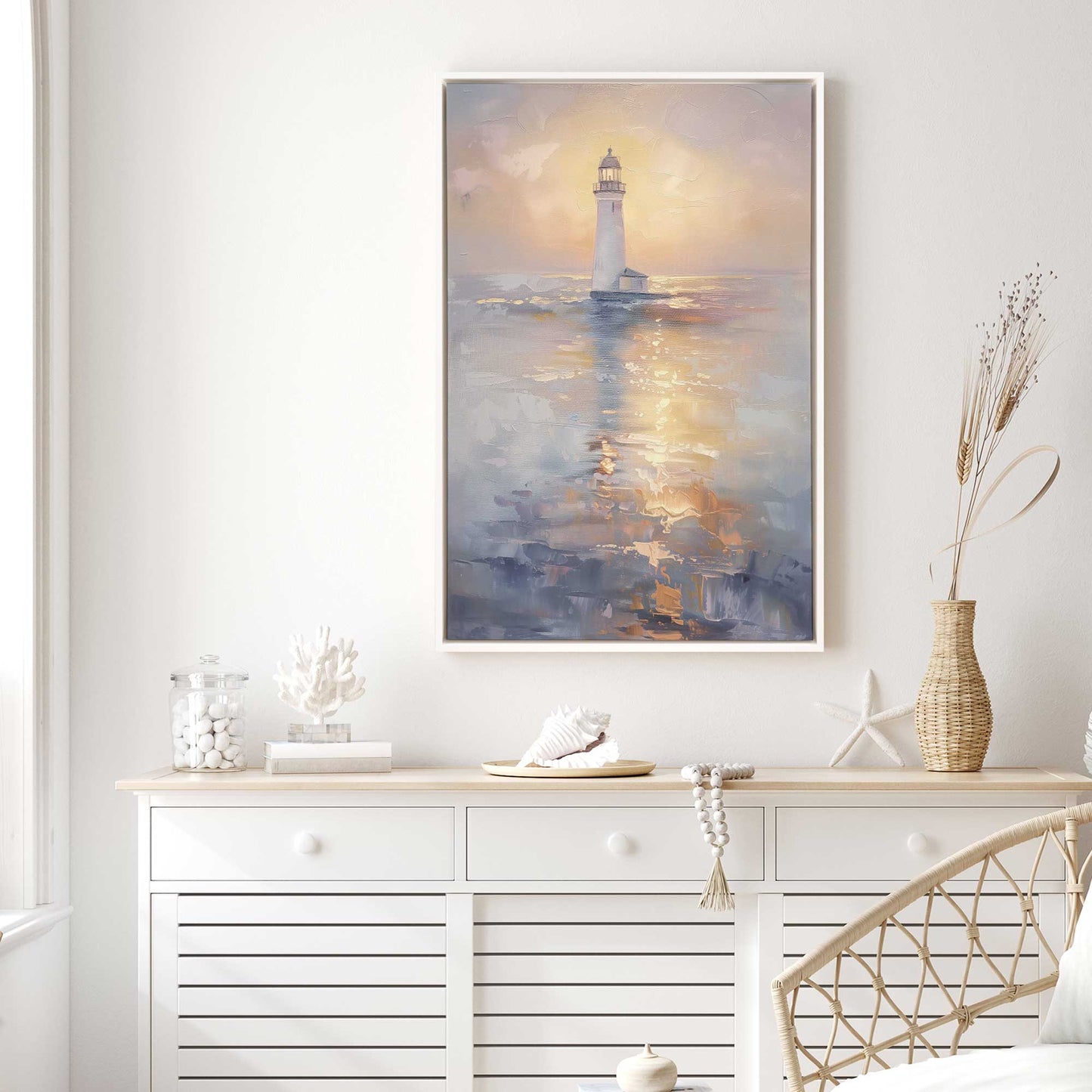 Foggy Sunset Lighthouse Canvas Print