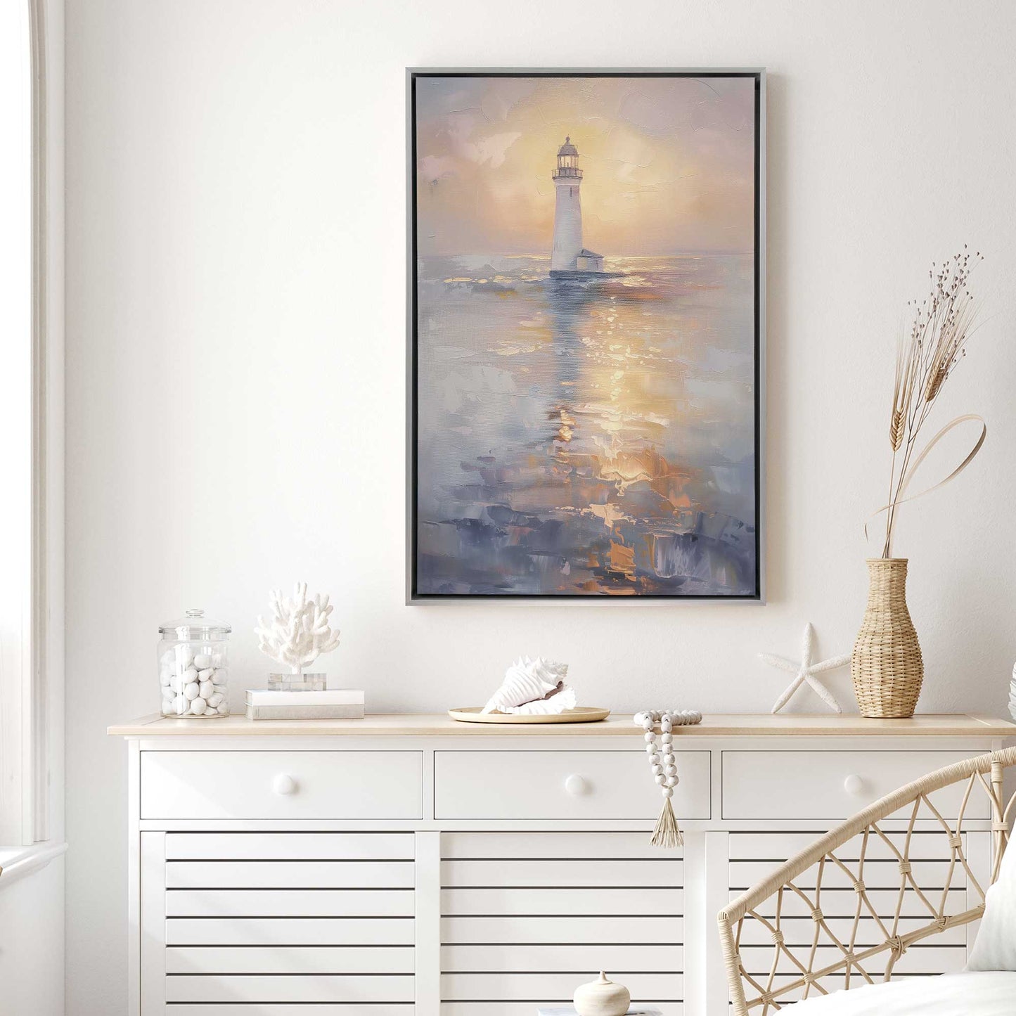 Foggy Sunset Lighthouse Canvas Print