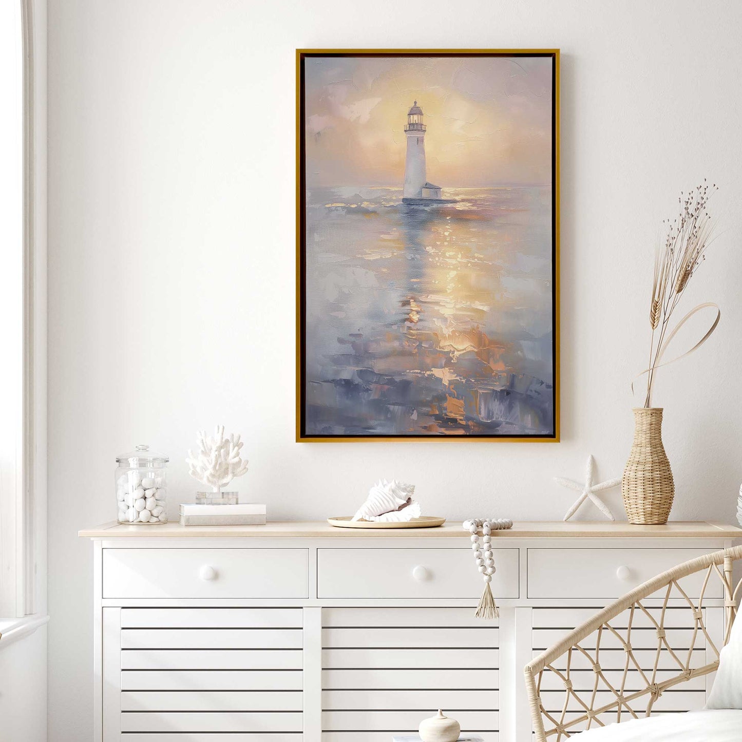 Foggy Sunset Lighthouse Canvas Print