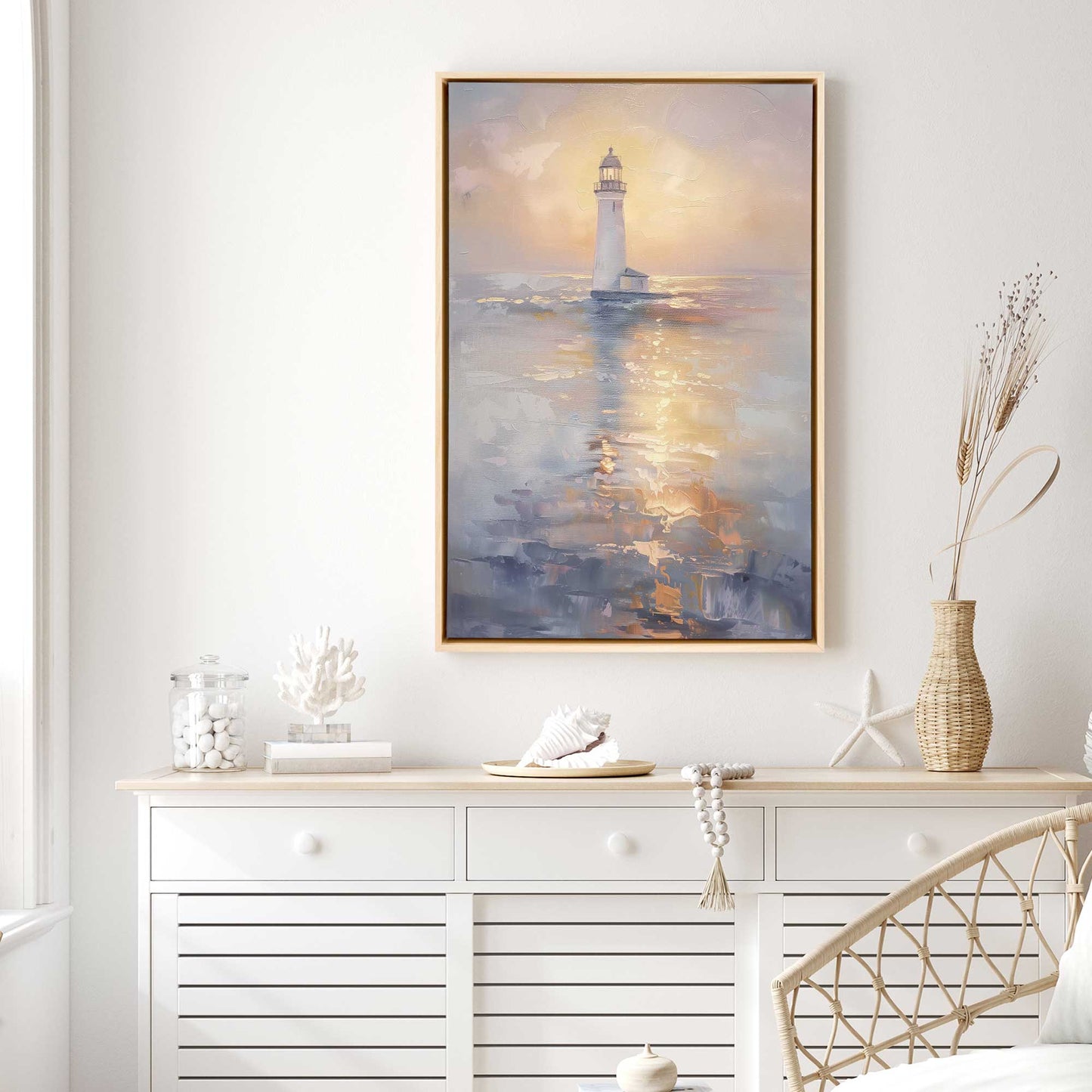 Foggy Sunset Lighthouse Canvas Print