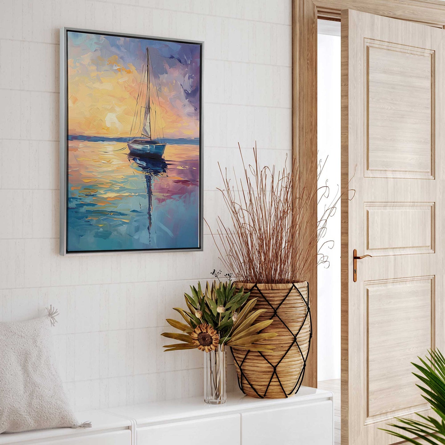 Bright Sunset Sailboat Canvas Print