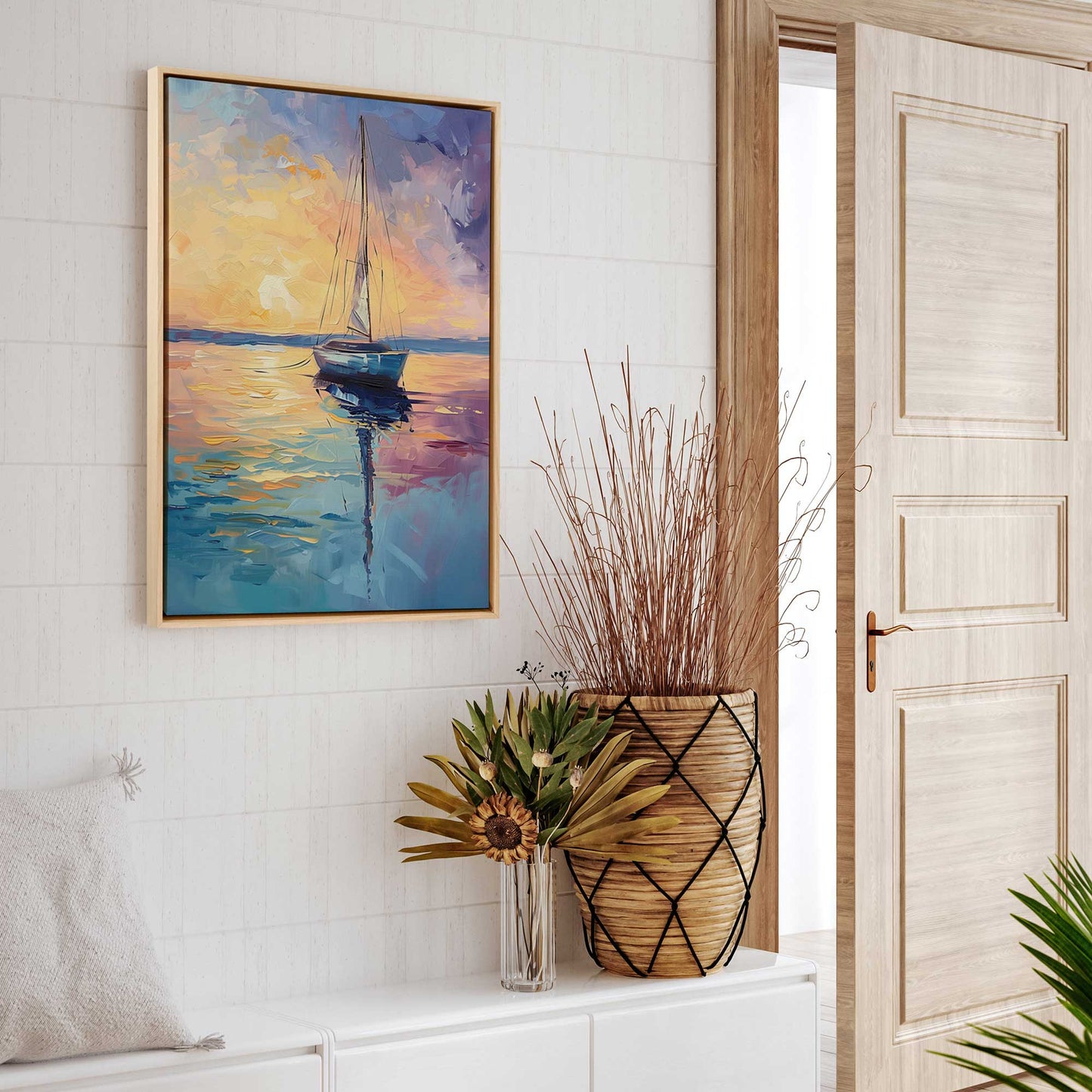 Bright Sunset Sailboat Canvas Print