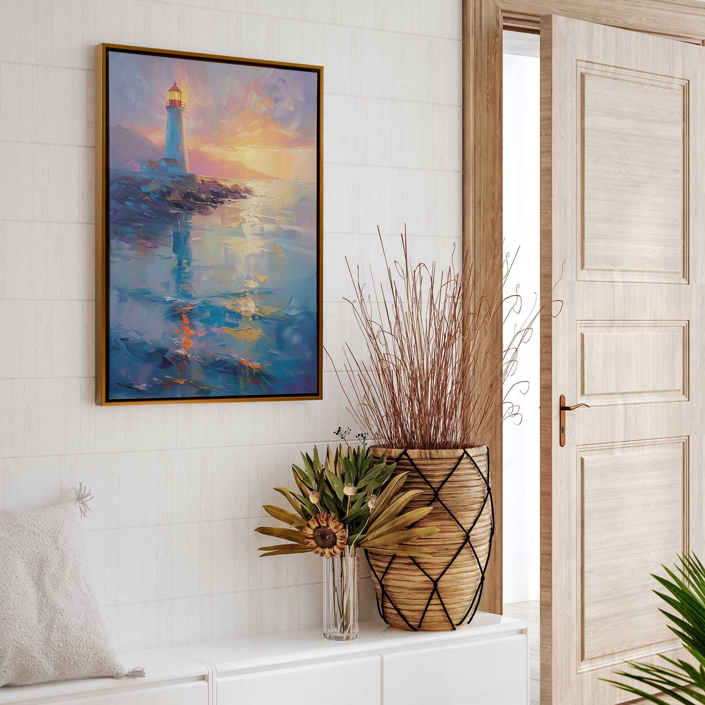 Bright Sunset Lighthouse Canvas Print