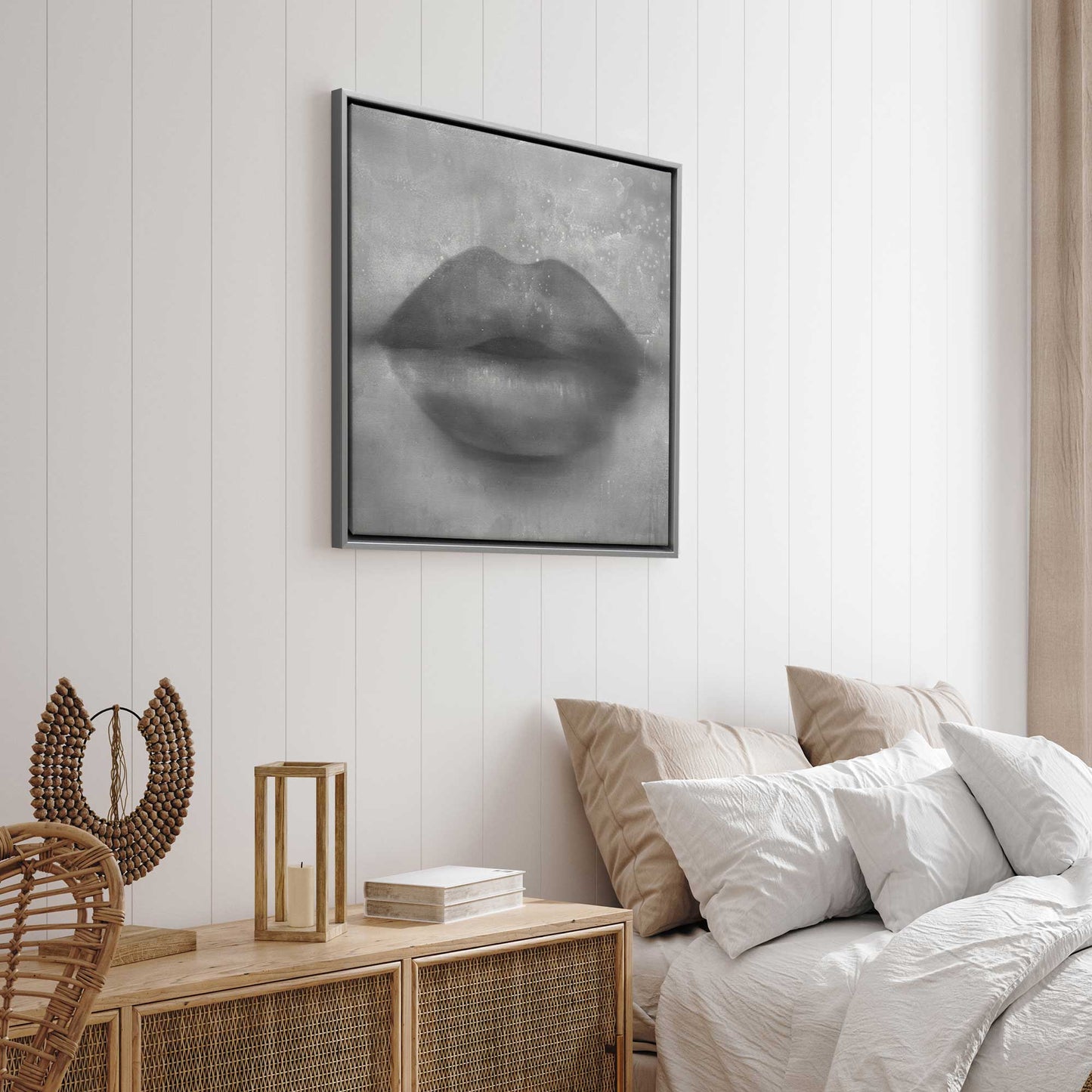 Grey Kiss Lips Canvas Print