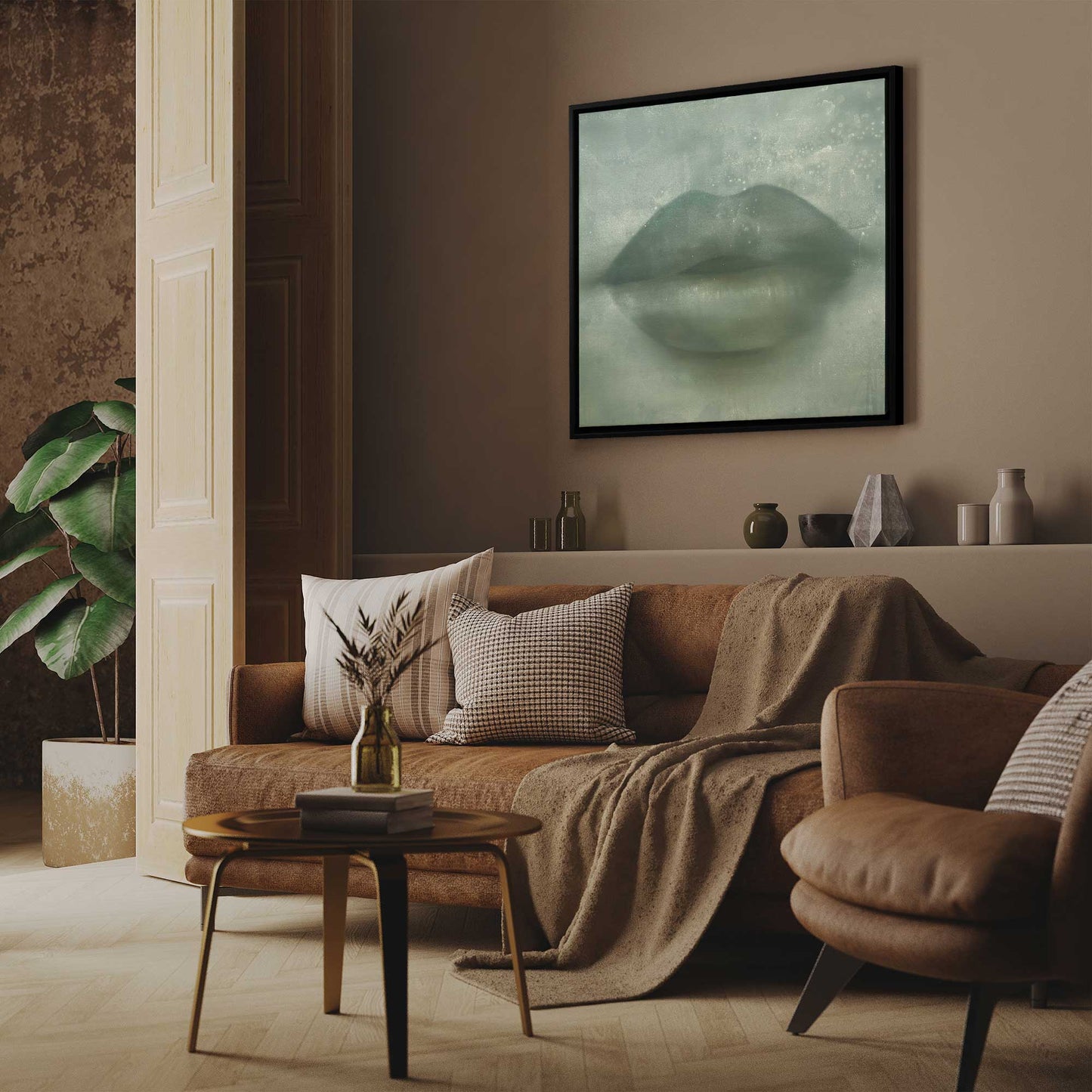 Green Kiss Lips Canvas Print