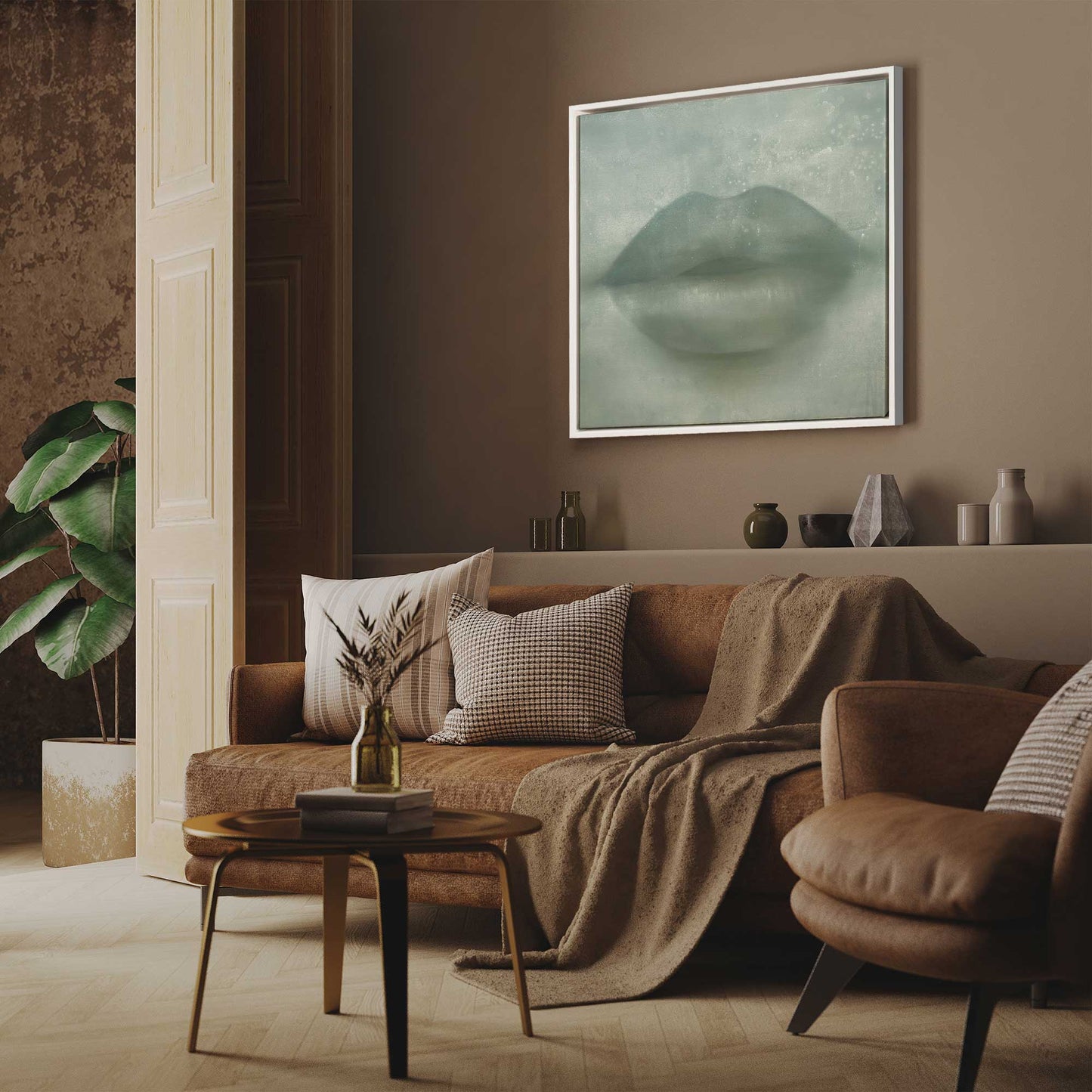 Green Kiss Lips Canvas Print
