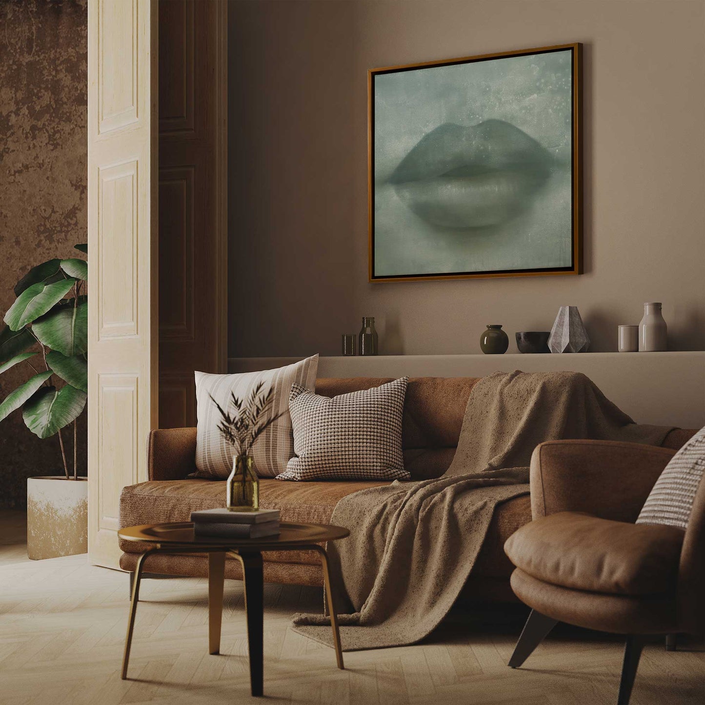 Green Kiss Lips Canvas Print