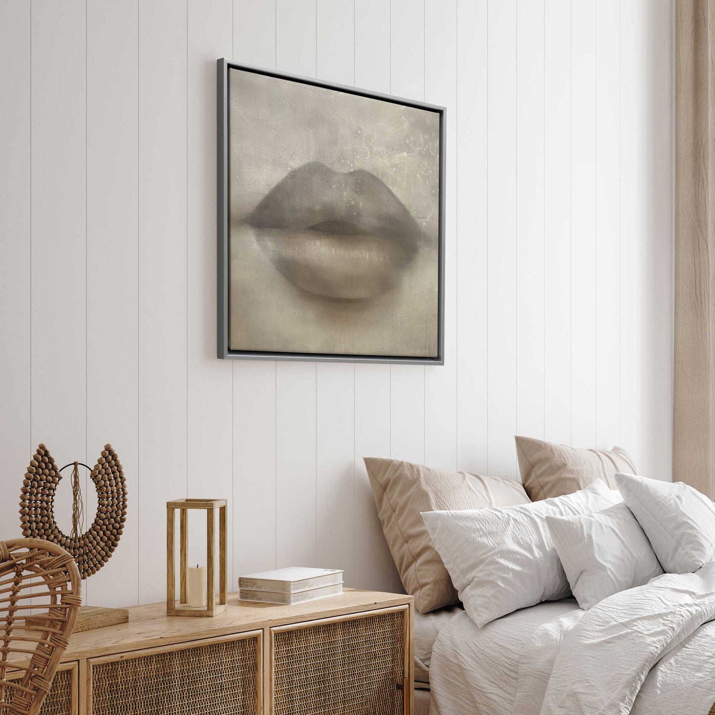 Beige Kiss Lips Canvas Print