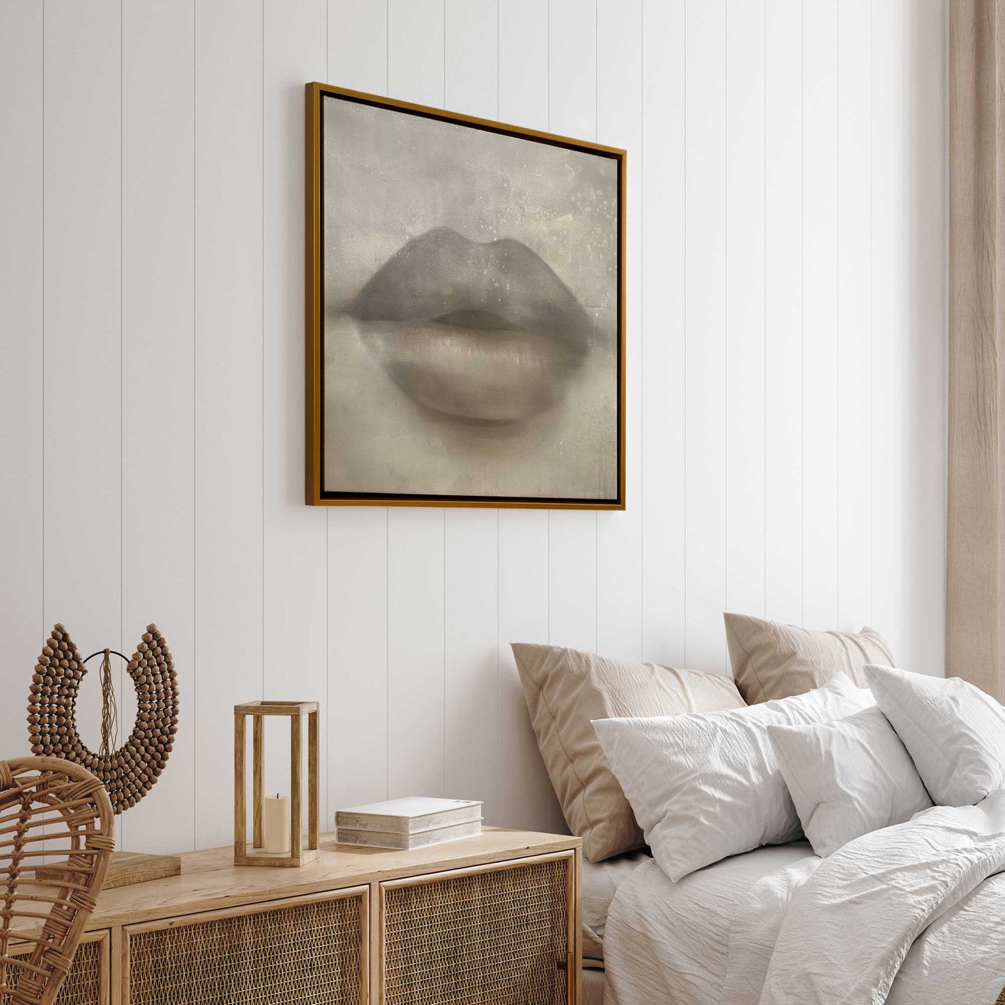 Beige Kiss Lips Canvas Print