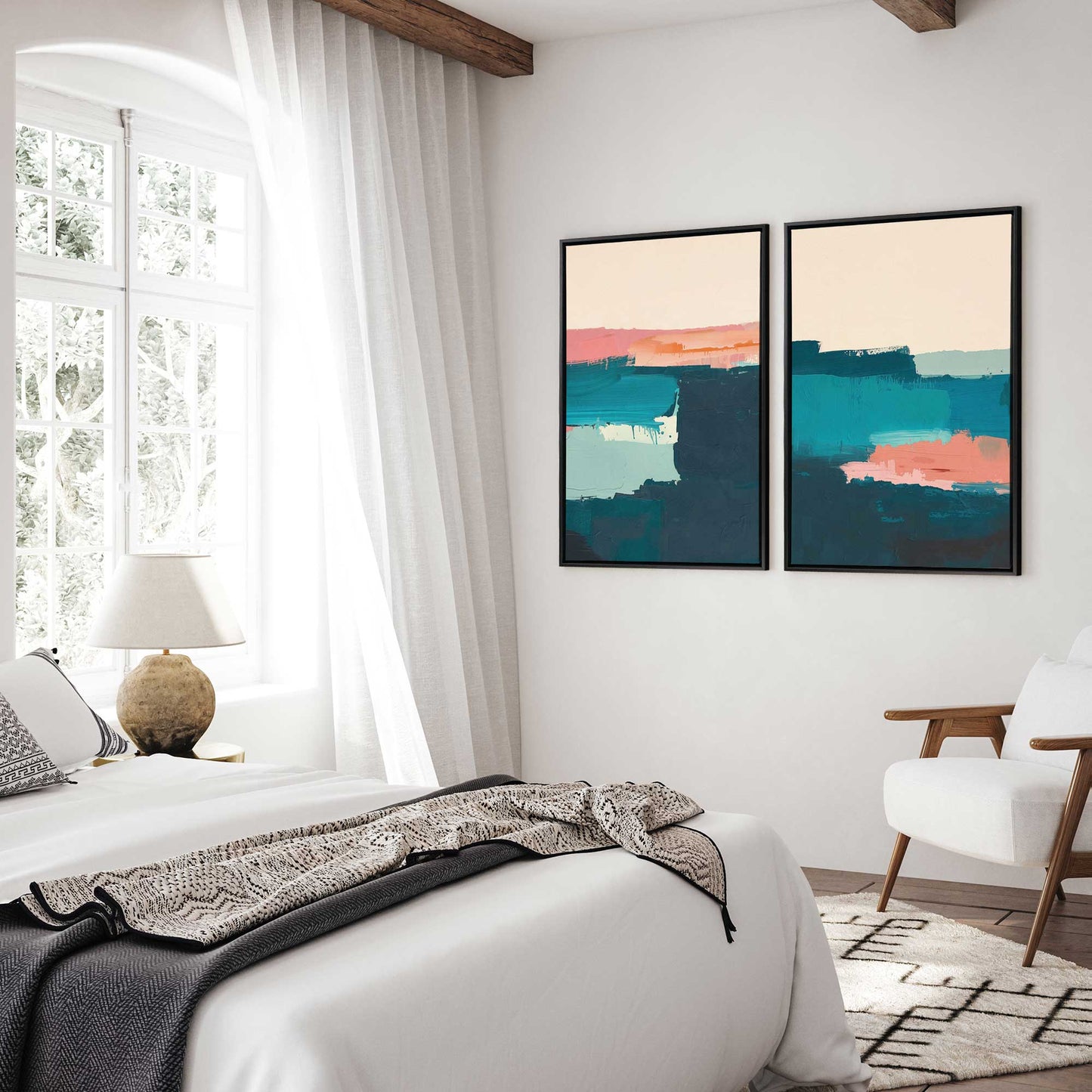 Pink and Blue Color Block Duo Canvas Print, Set of 2