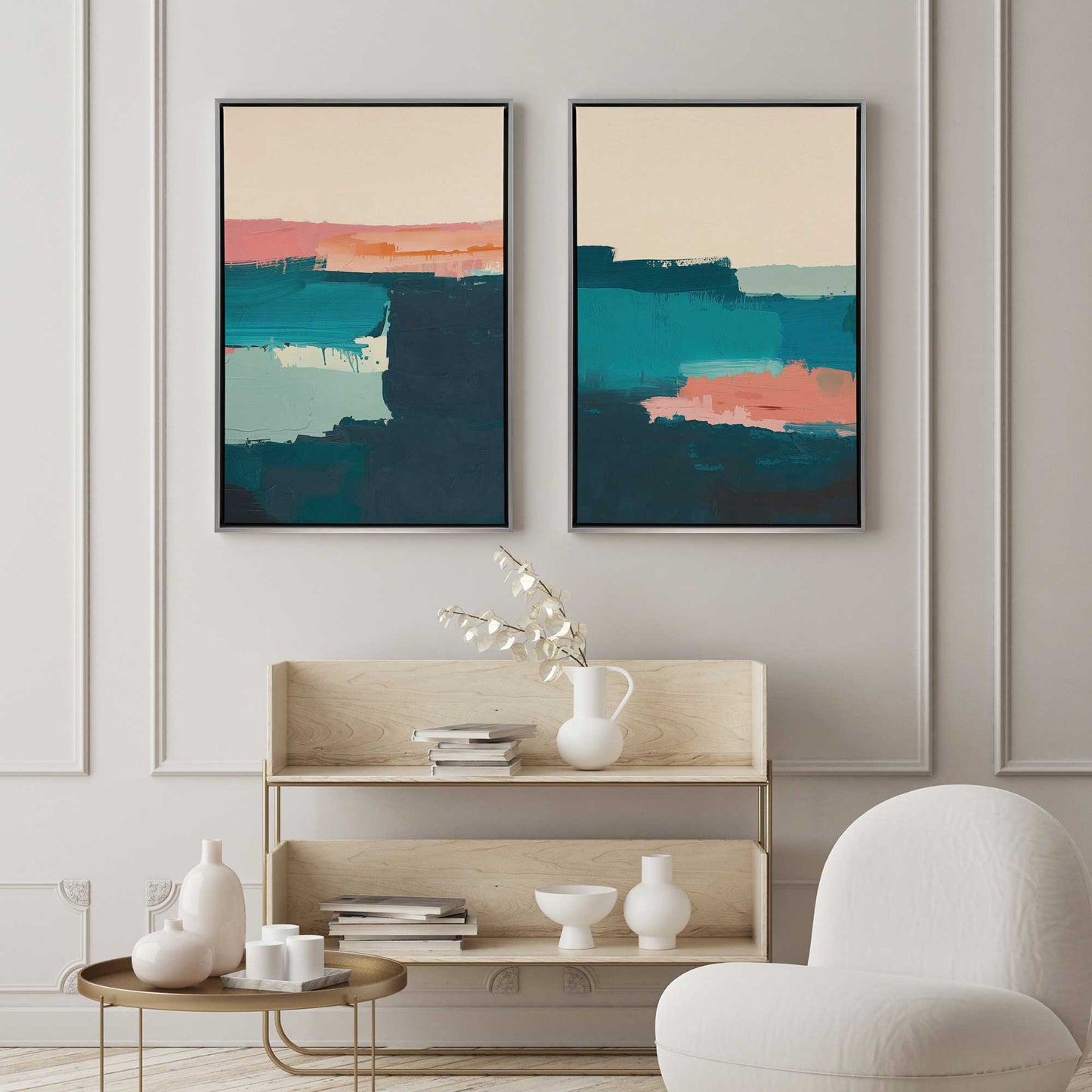Pink and Blue Color Block Duo Canvas Print, Set of 2
