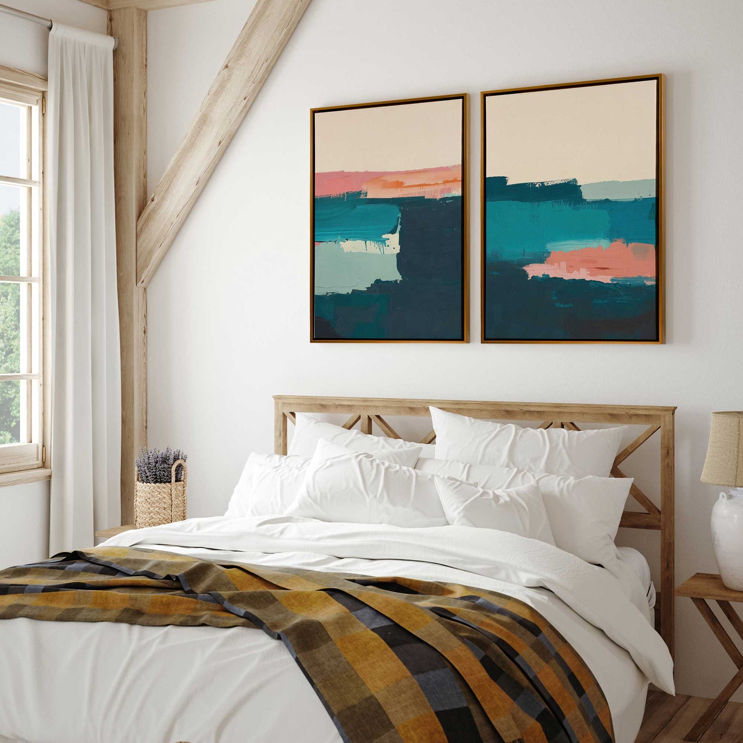 Pink and Blue Color Block Duo Canvas Print, Set of 2