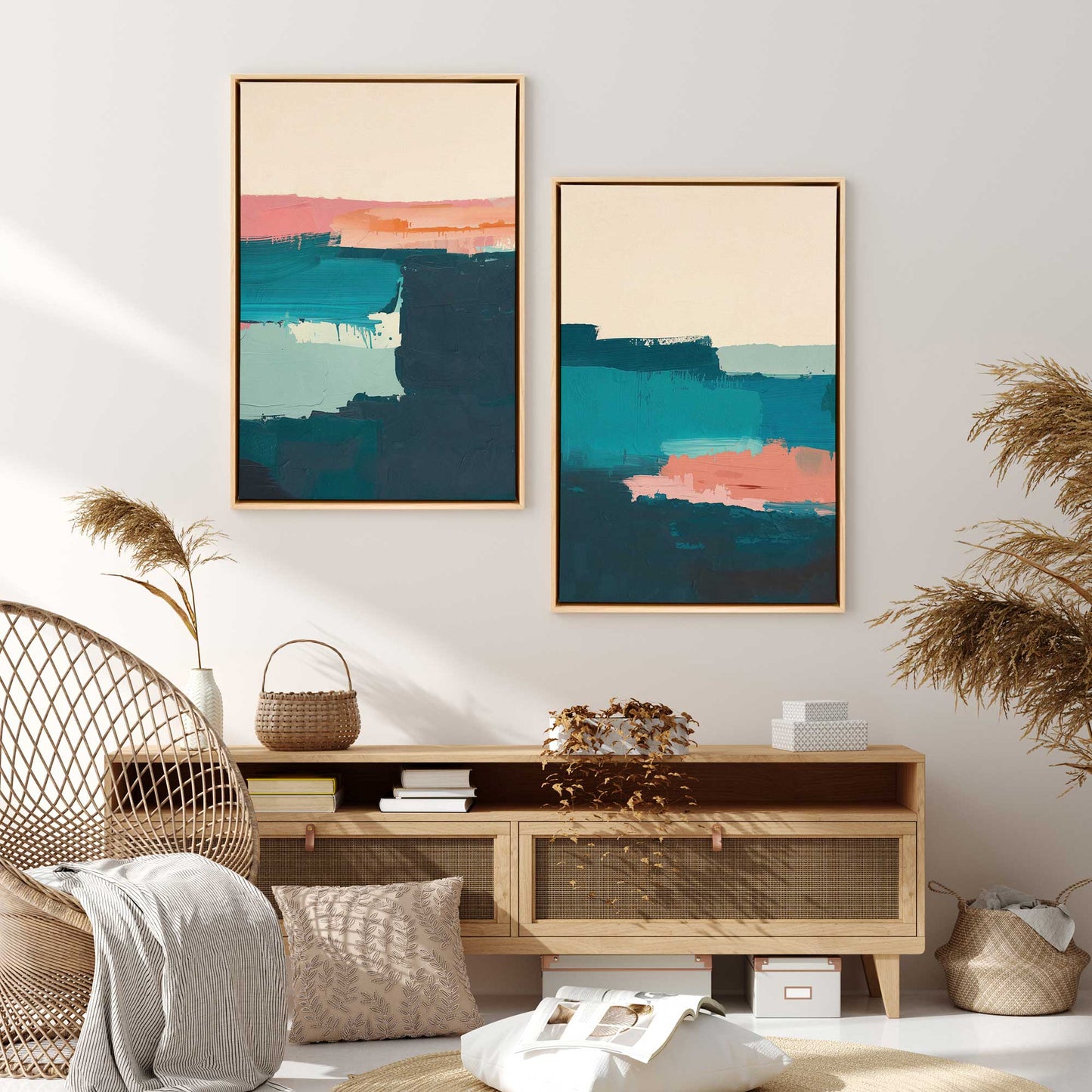 Pink and Blue Color Block Duo Canvas Print, Set of 2