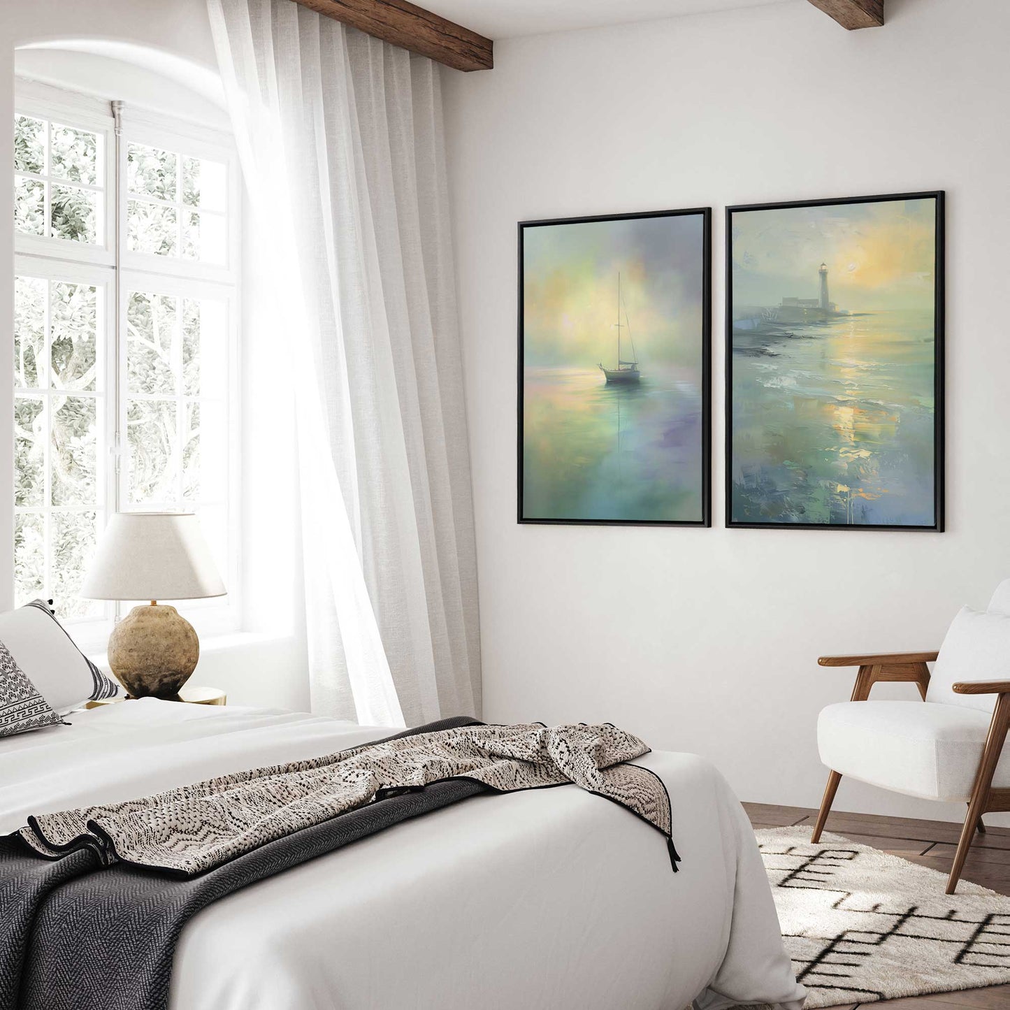 Foggy Morning Sail Canvas Print, Set of 2