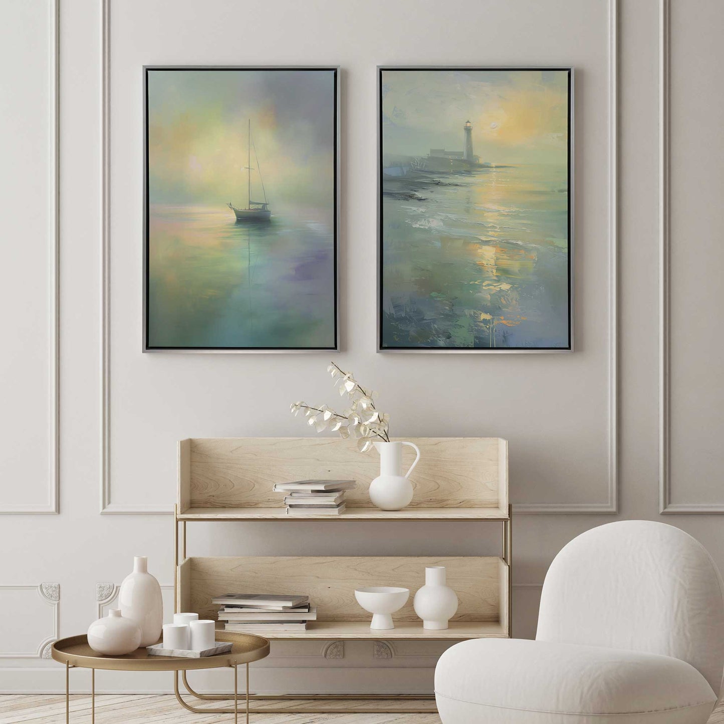 Foggy Morning Sail Canvas Print, Set of 2