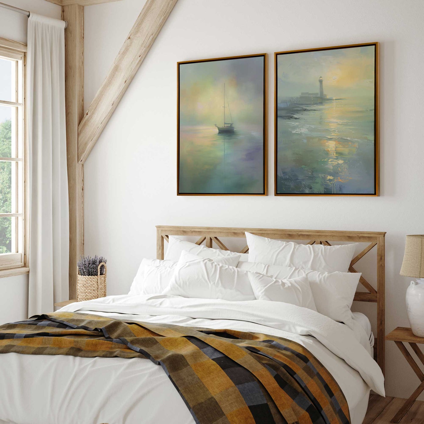 Foggy Morning Sail Canvas Print, Set of 2