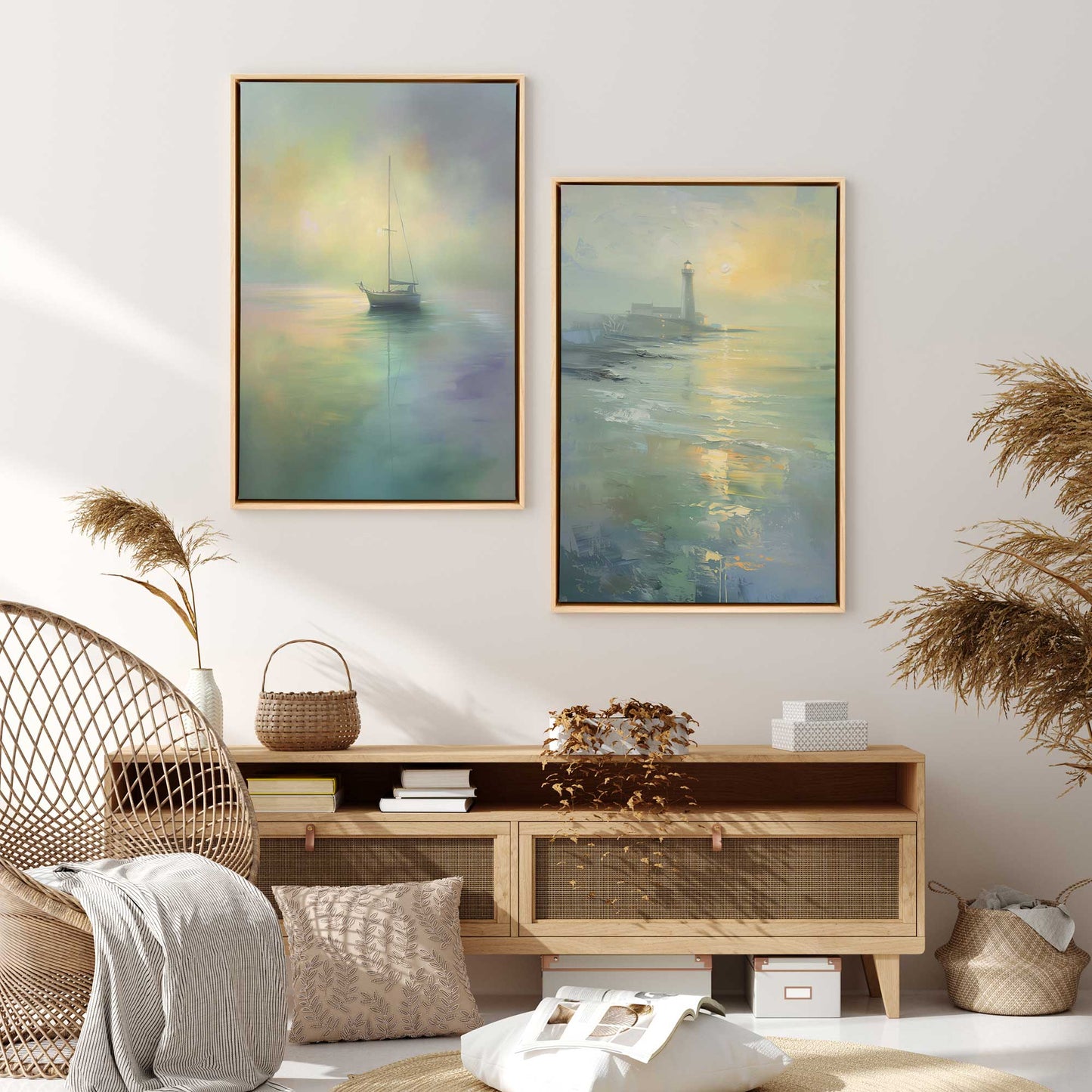 Foggy Morning Sail Canvas Print, Set of 2