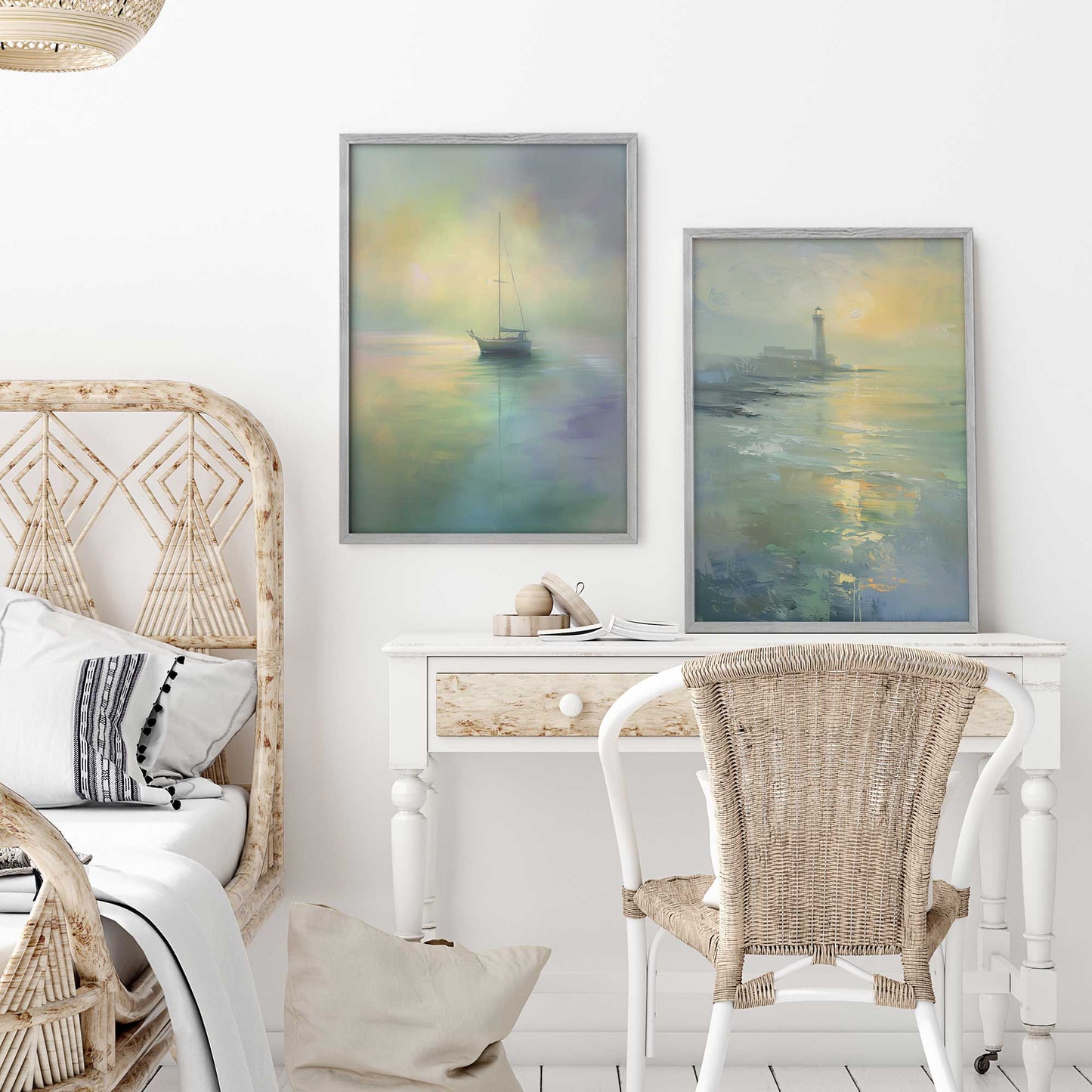Foggy Morning Sail Art Print, Set of 2