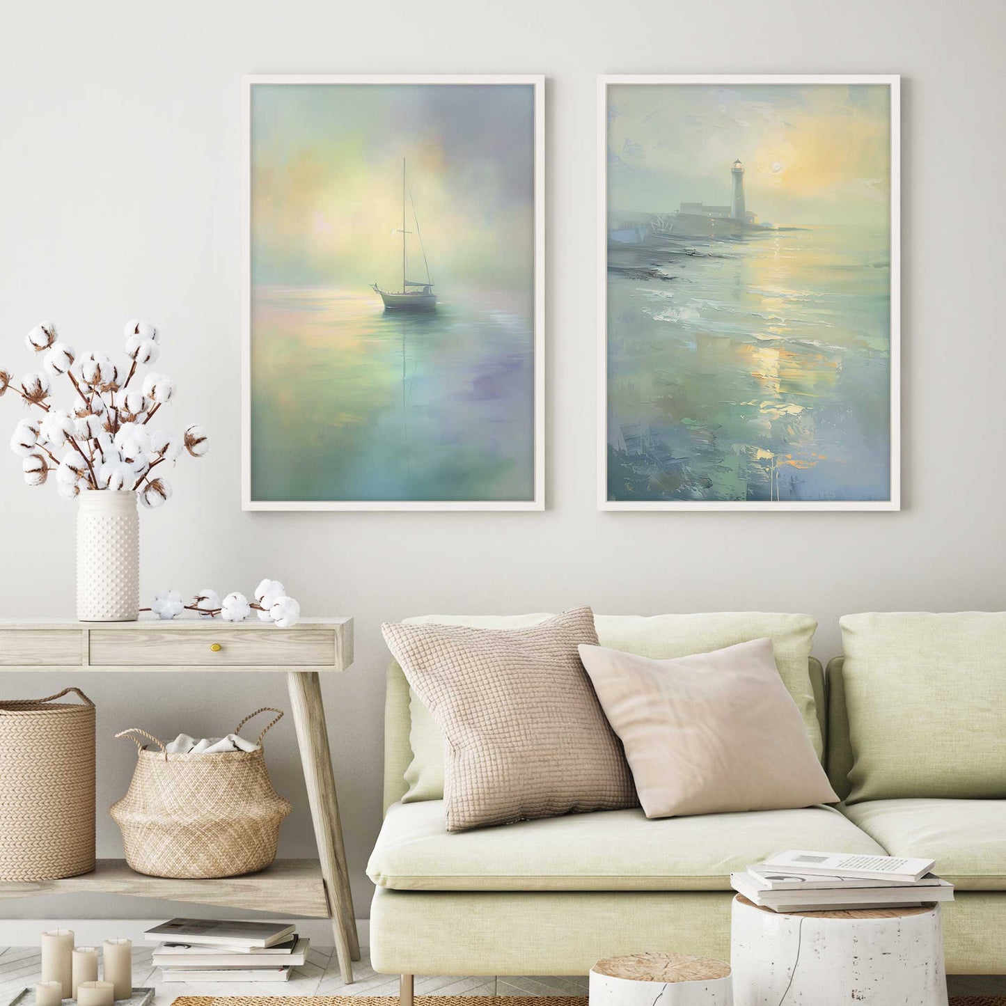 Foggy Morning Sail Art Print, Set of 2