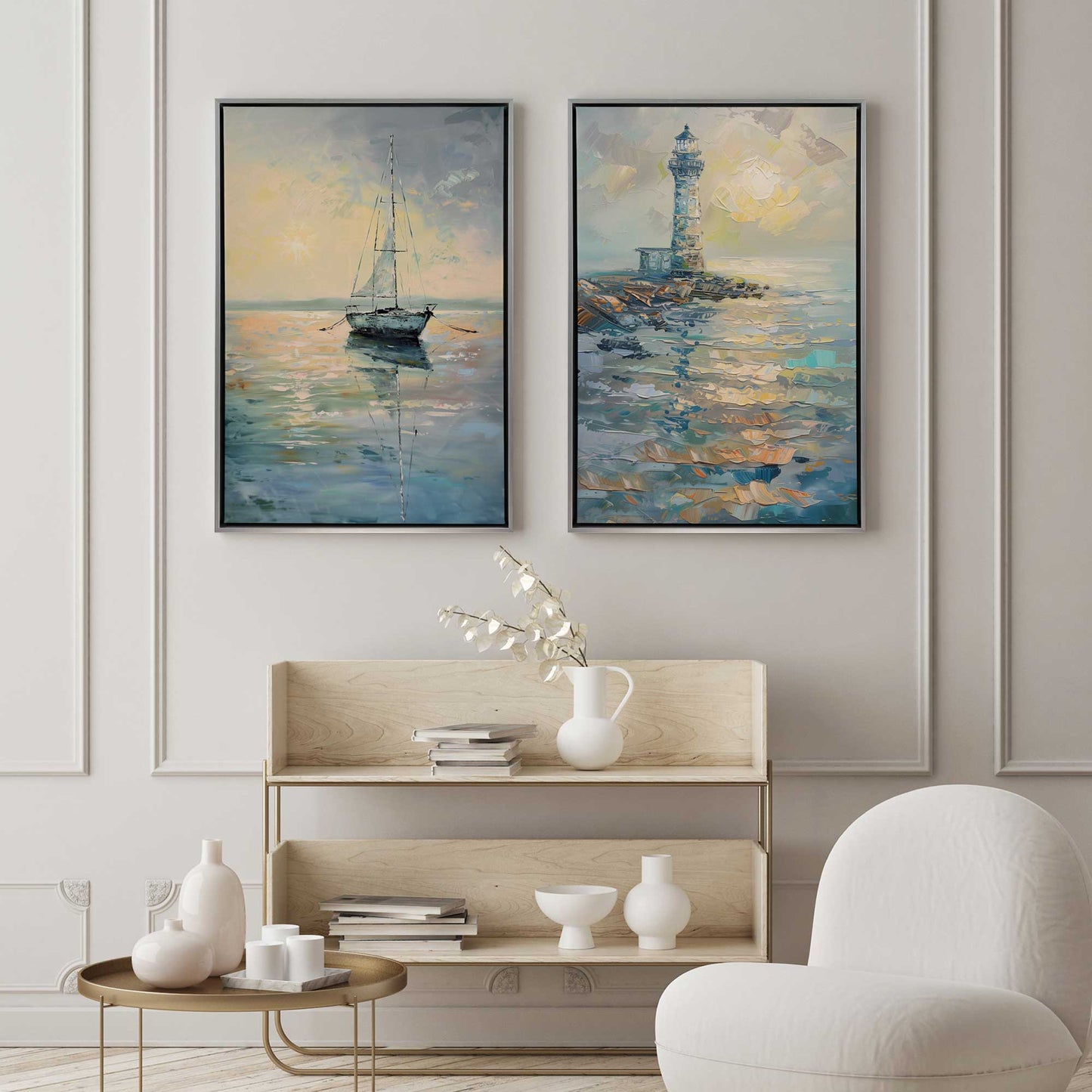 Ocean Sail at Dusk Canvas Print, Set of 2