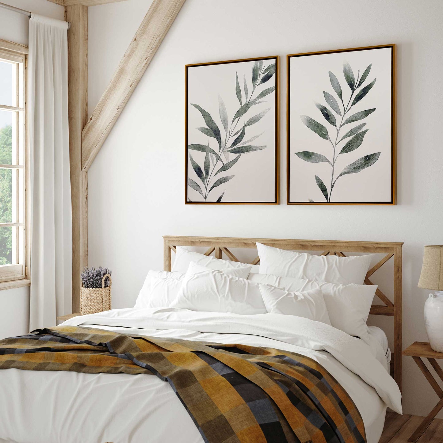 Soft Green Leaves Canvas Print, Set of 2