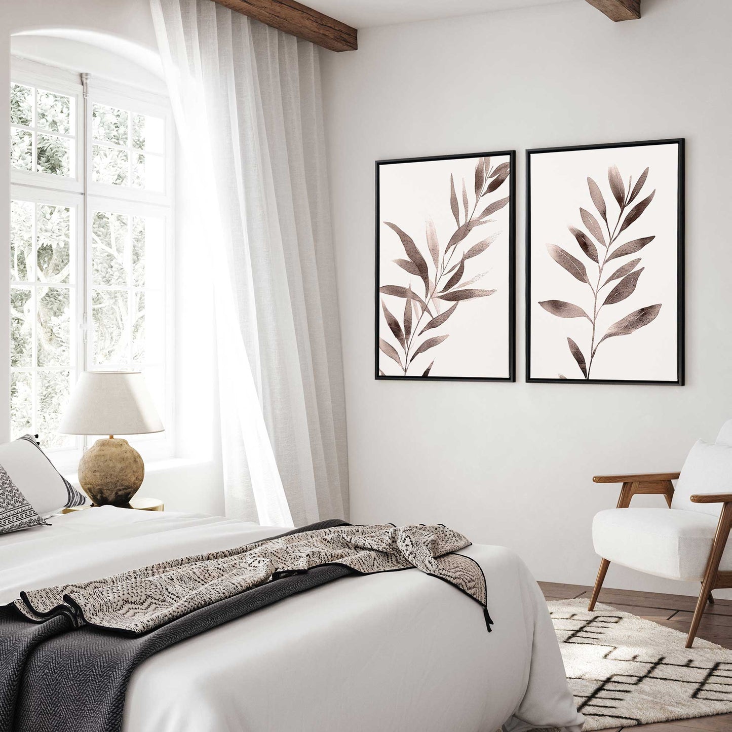Soft Blush Leaves Canvas Print, Set of 2