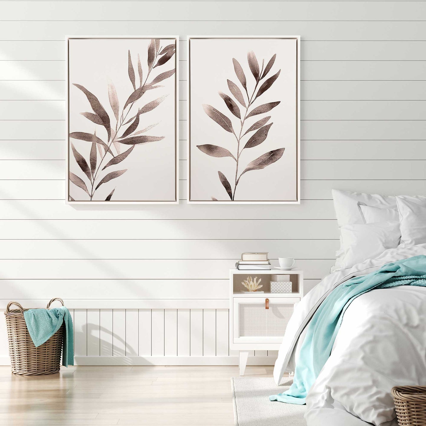 Soft Blush Leaves Canvas Print, Set of 2