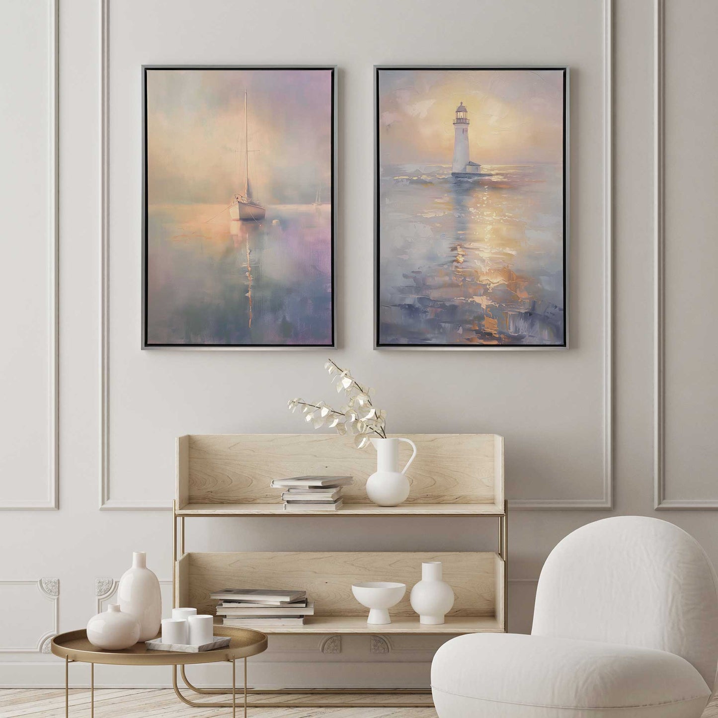 Foggy Sunset Sail Canvas Print, Set of 2