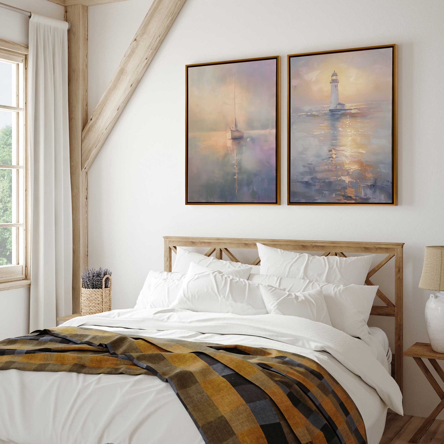 Foggy Sunset Sail Canvas Print, Set of 2