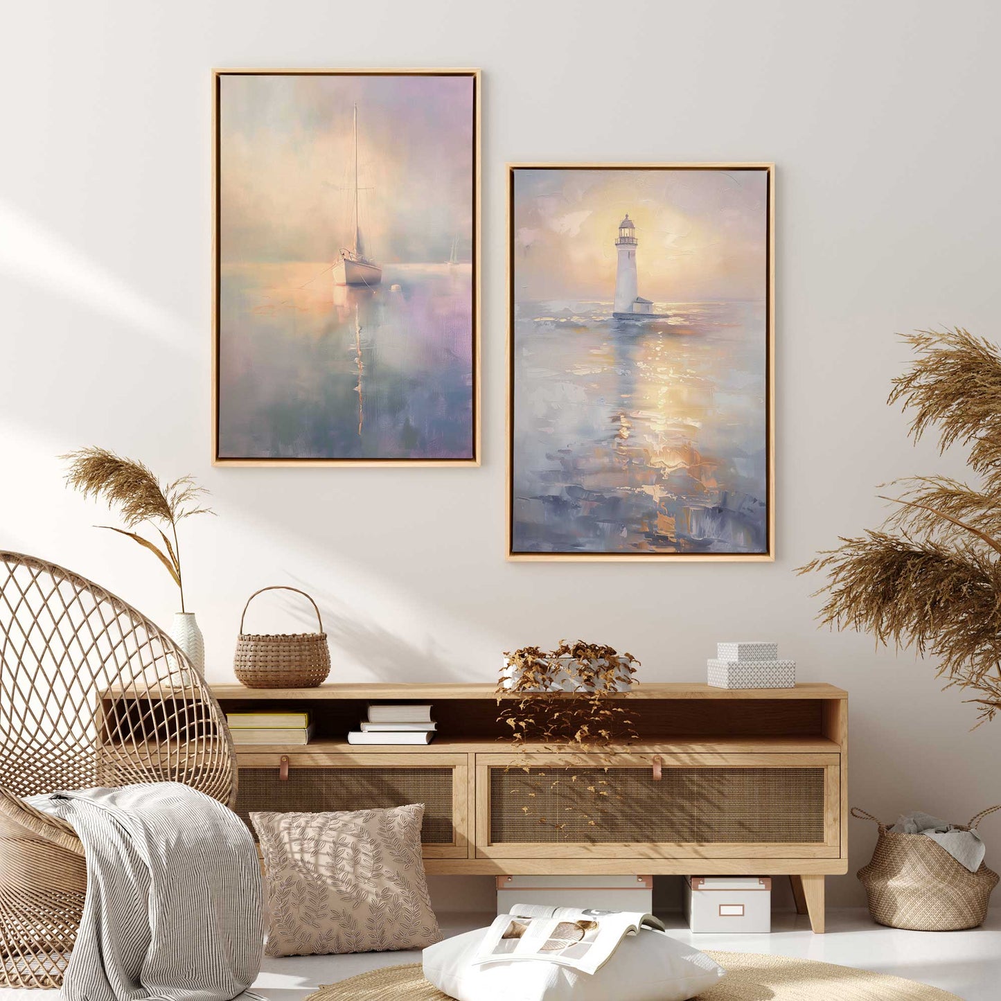Foggy Sunset Sail Canvas Print, Set of 2